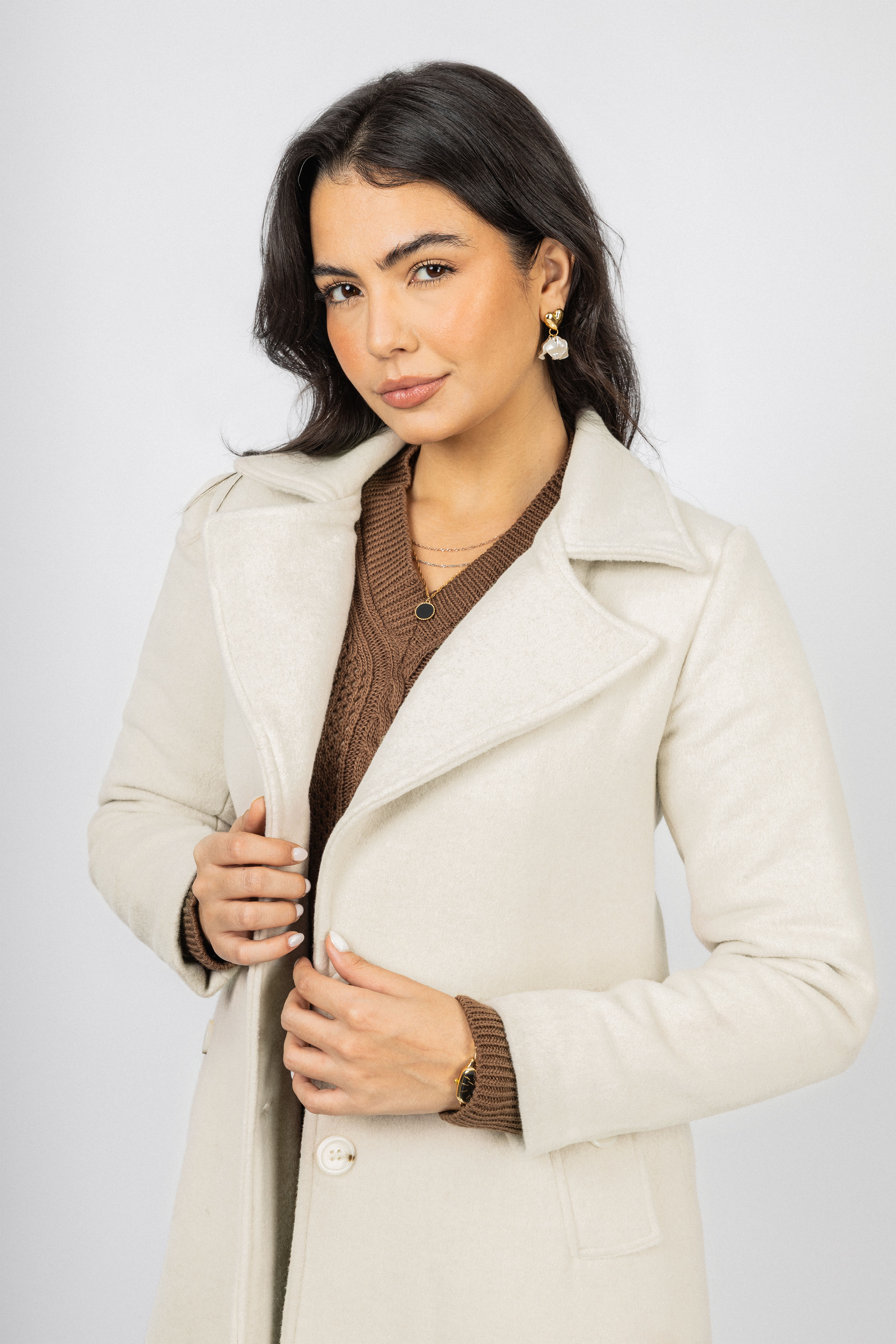 Off White Felt Full length Coat