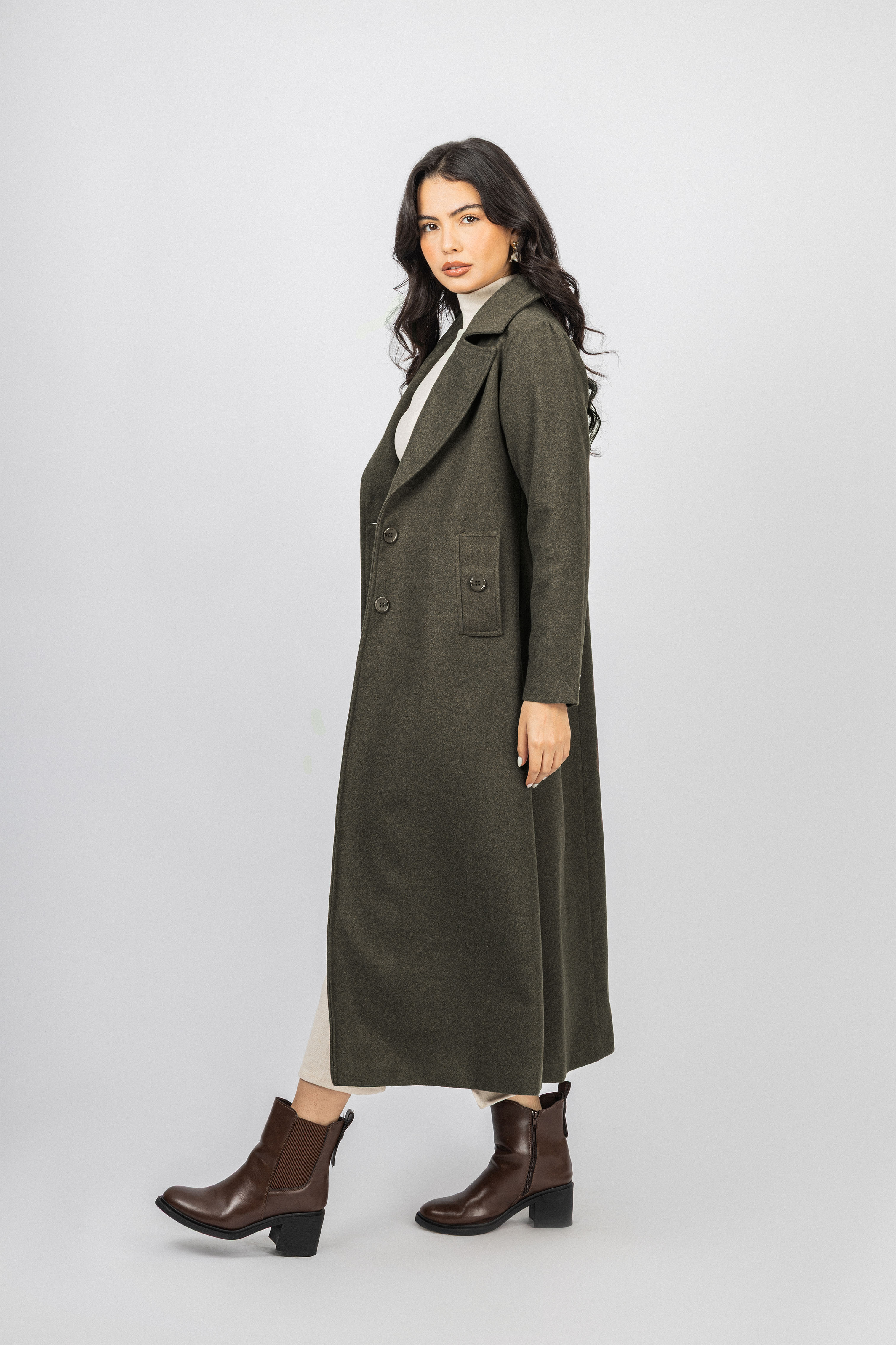Light Olive Felt Full length Coat