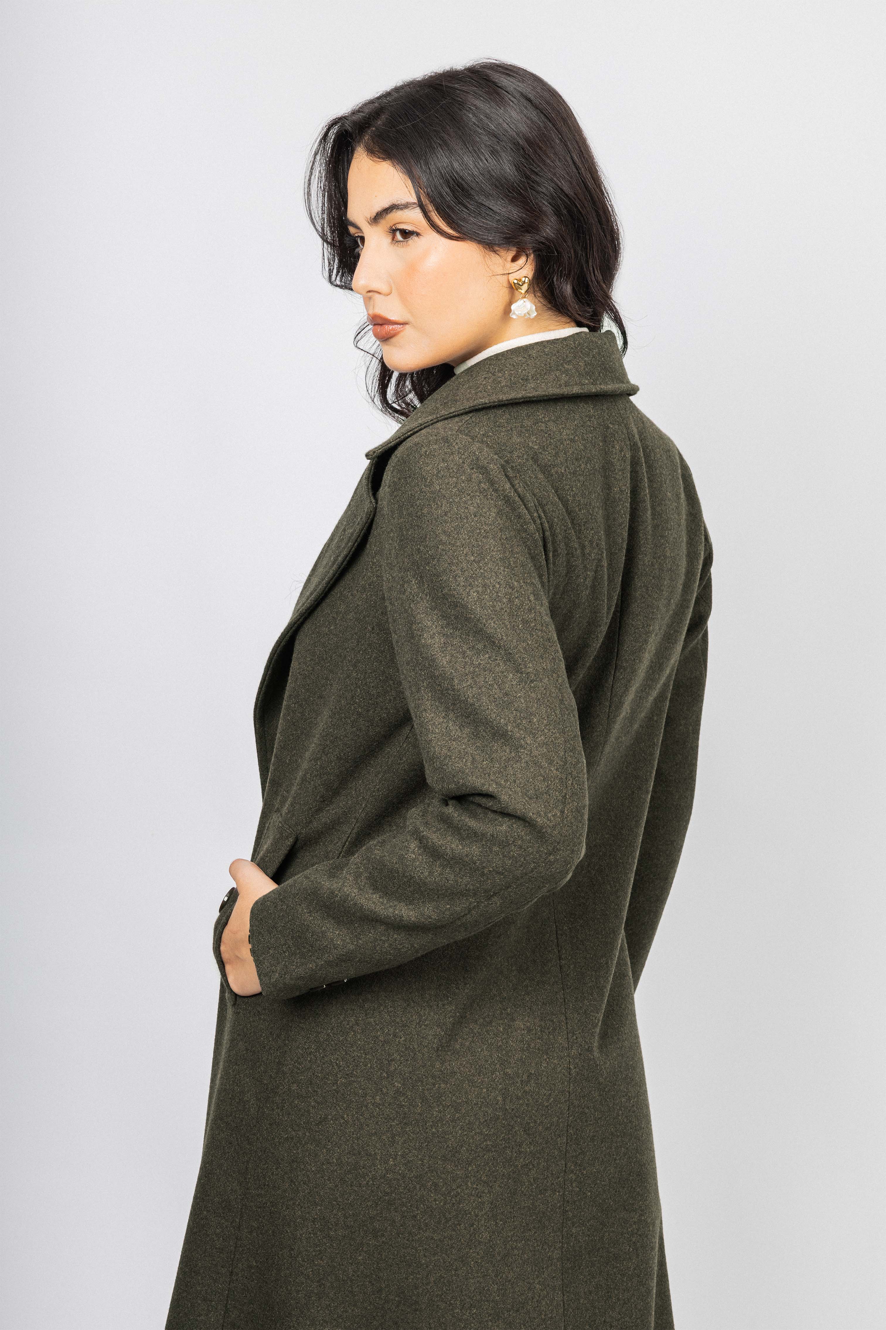 Light Olive Felt Full length Coat