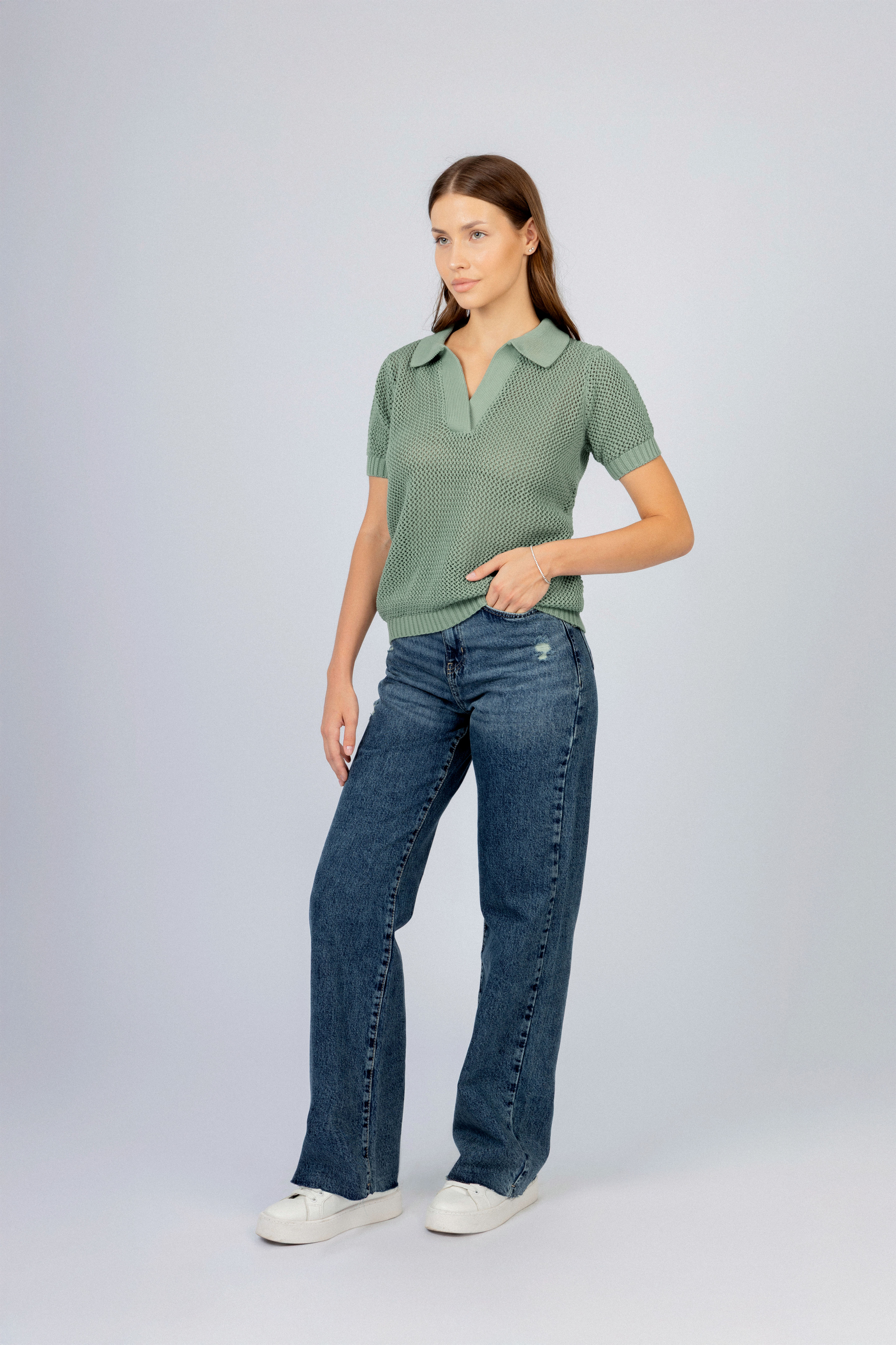 Women’s Sage Green Knit Polo Shirt