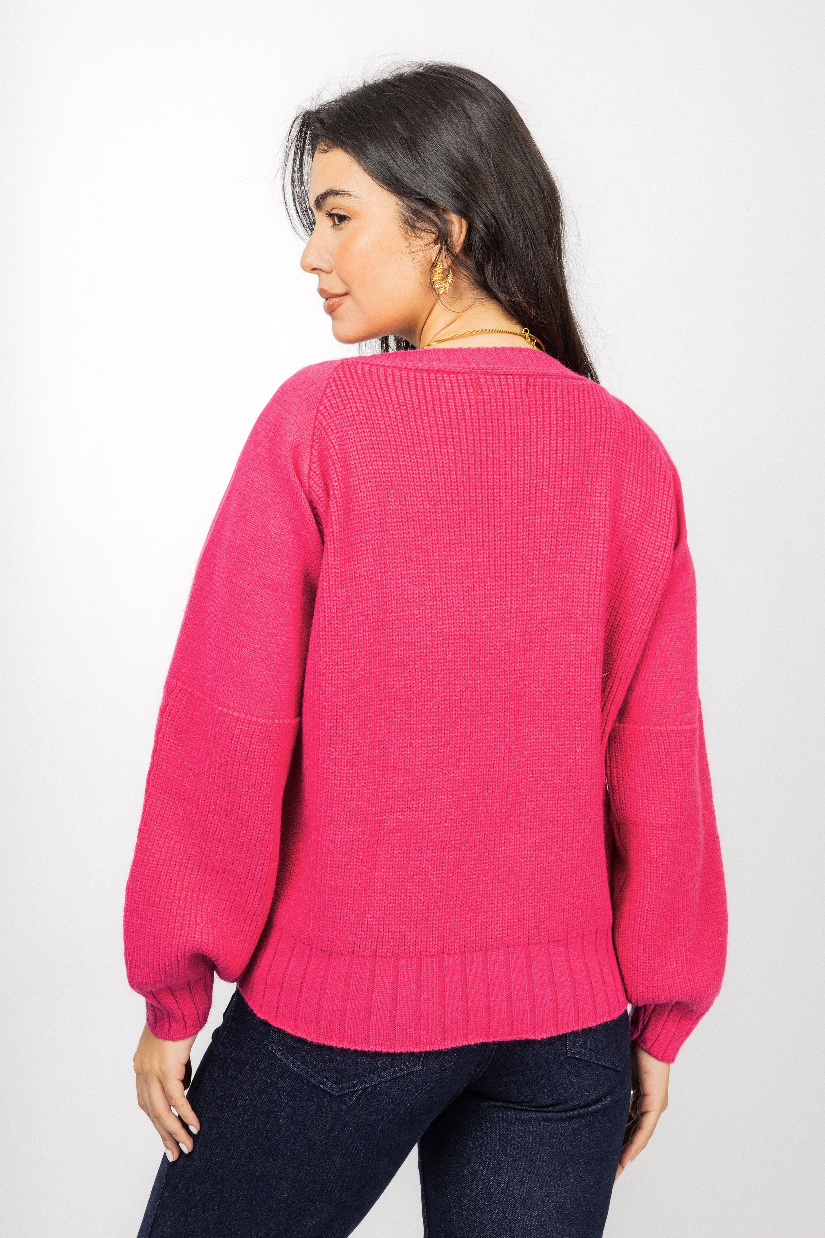 Raspberry V neck Knitted Jacket