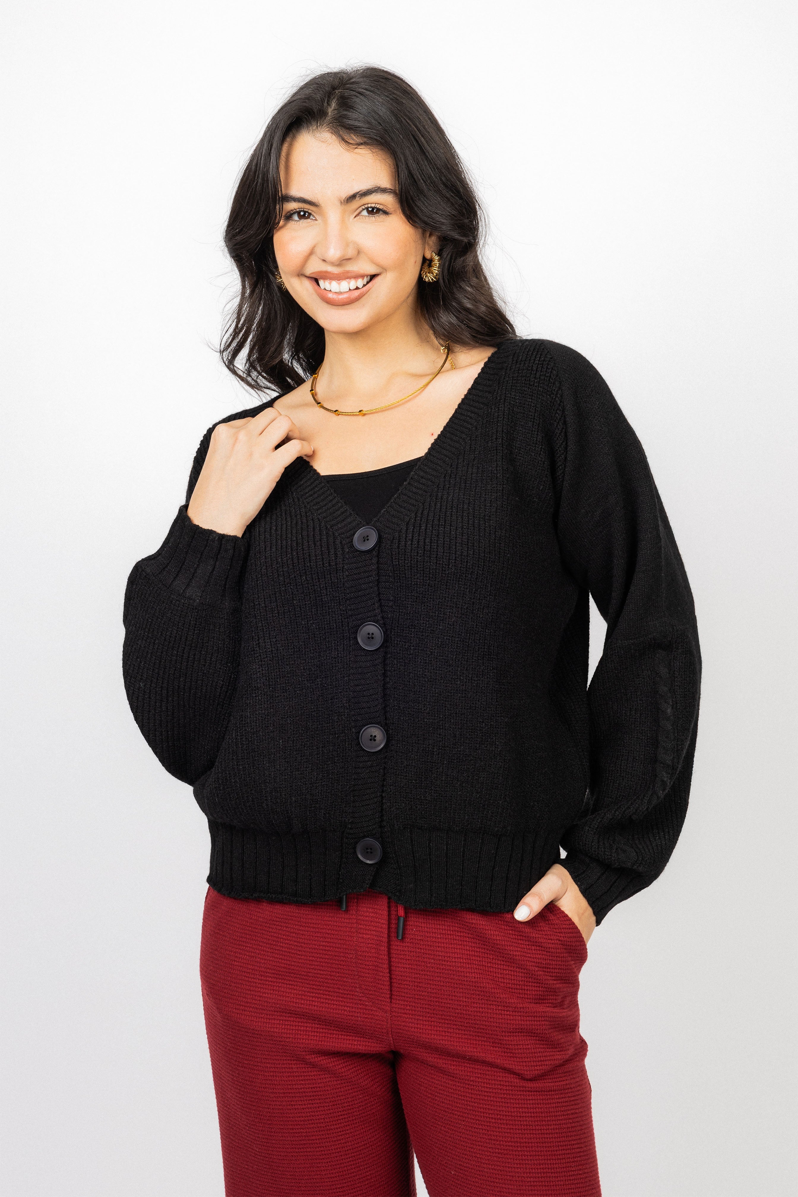 Black V neck Knitted Jacket