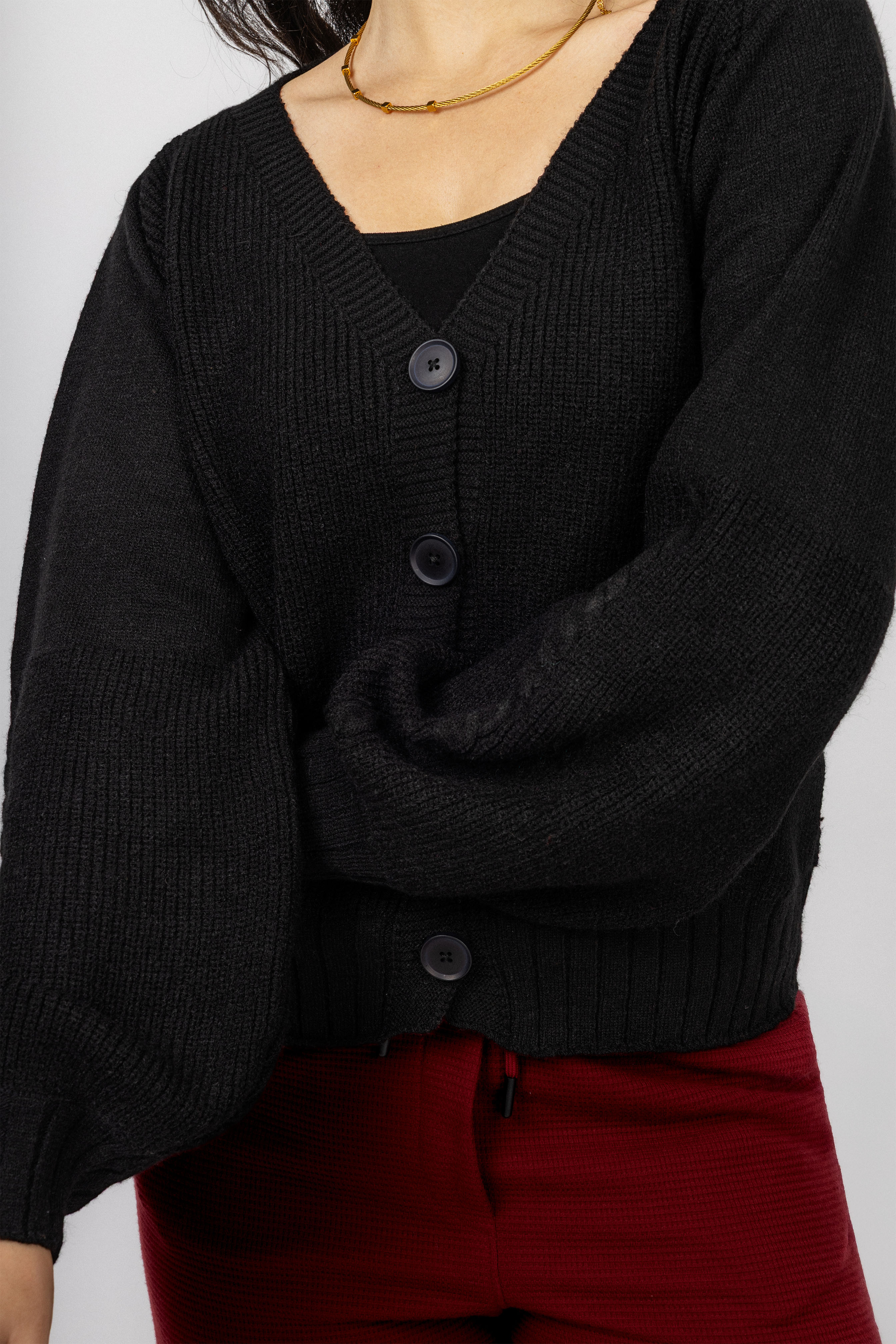 Black V neck Knitted Jacket