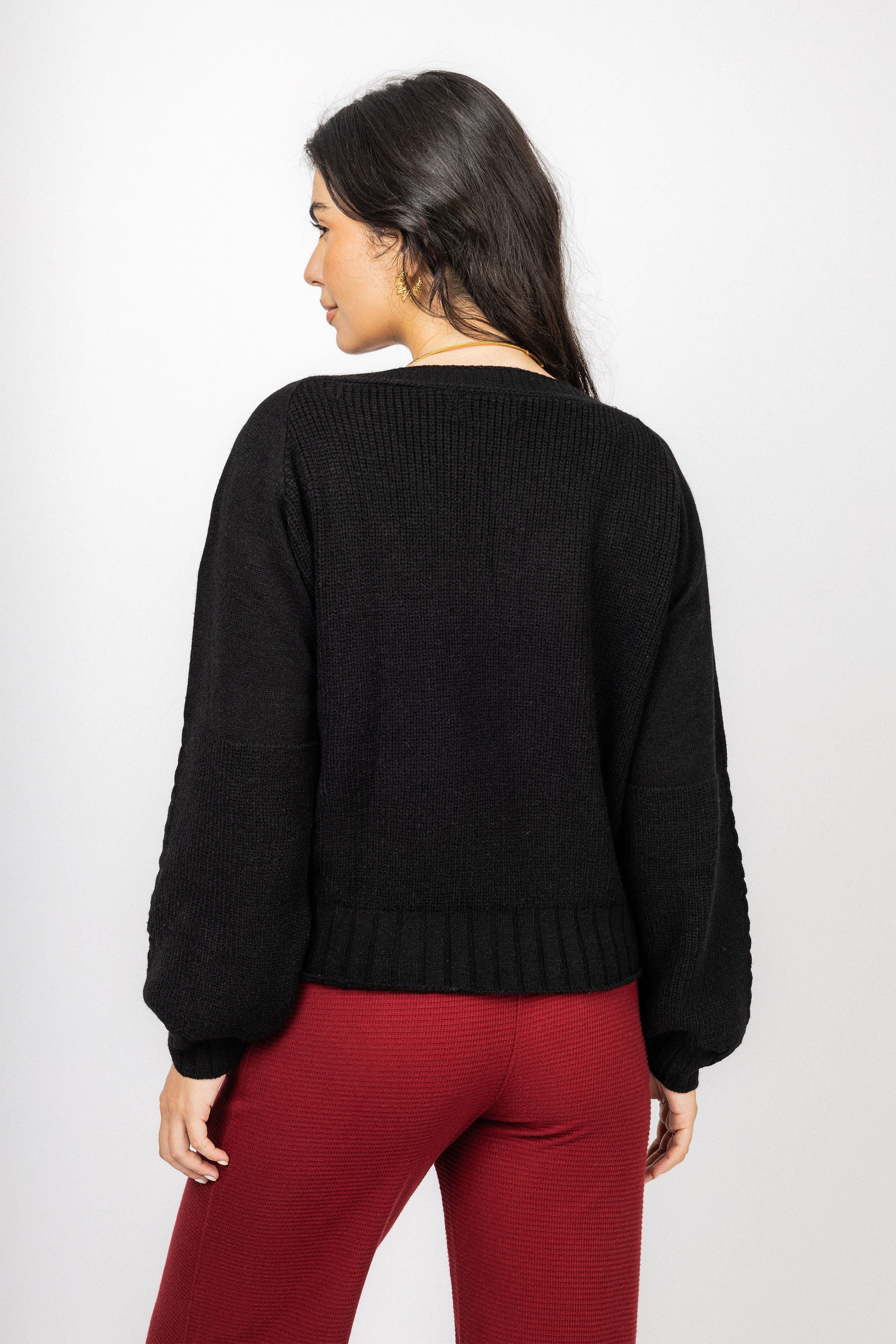 Black V neck Knitted Jacket