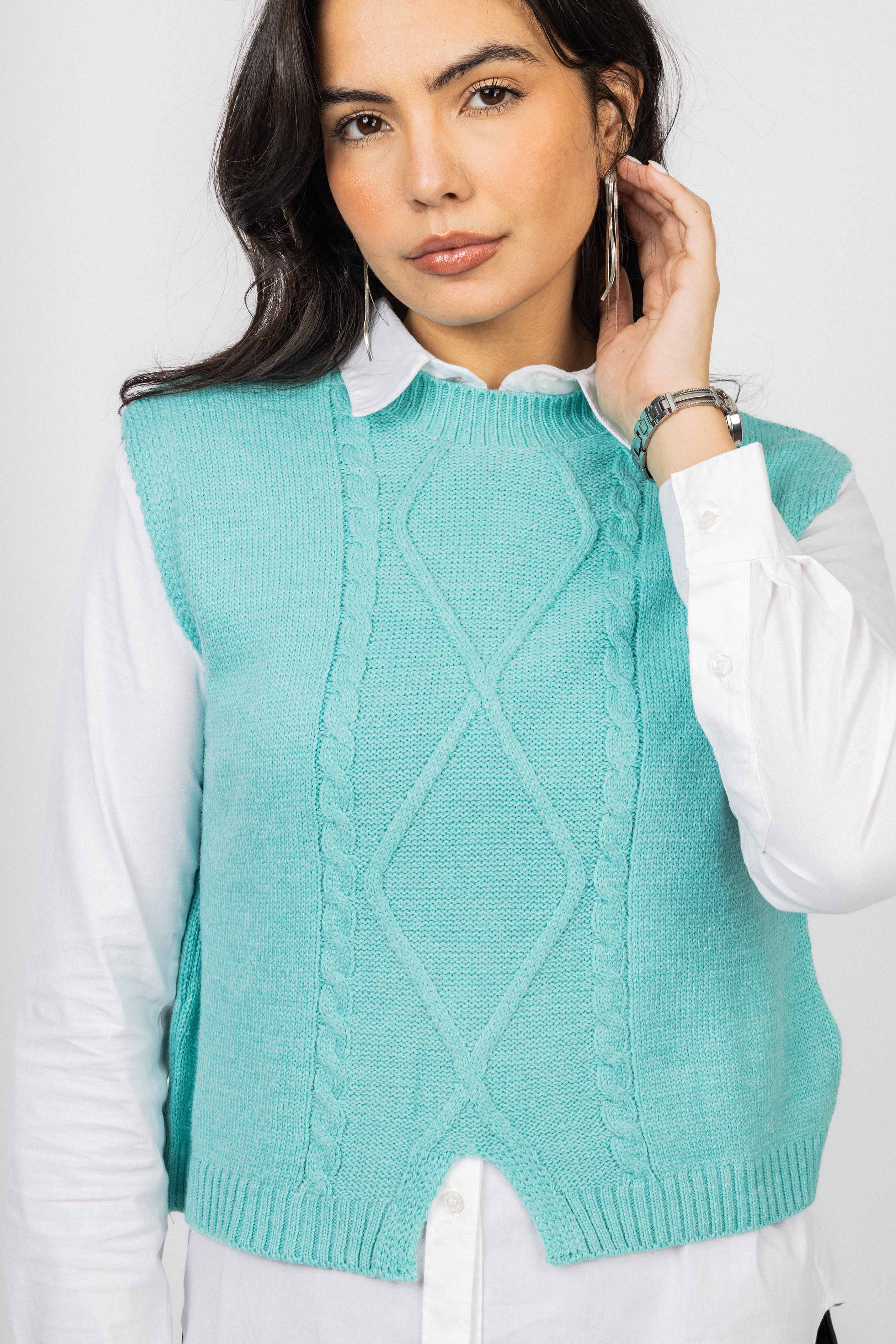 Turquoise Knitted Women Vest