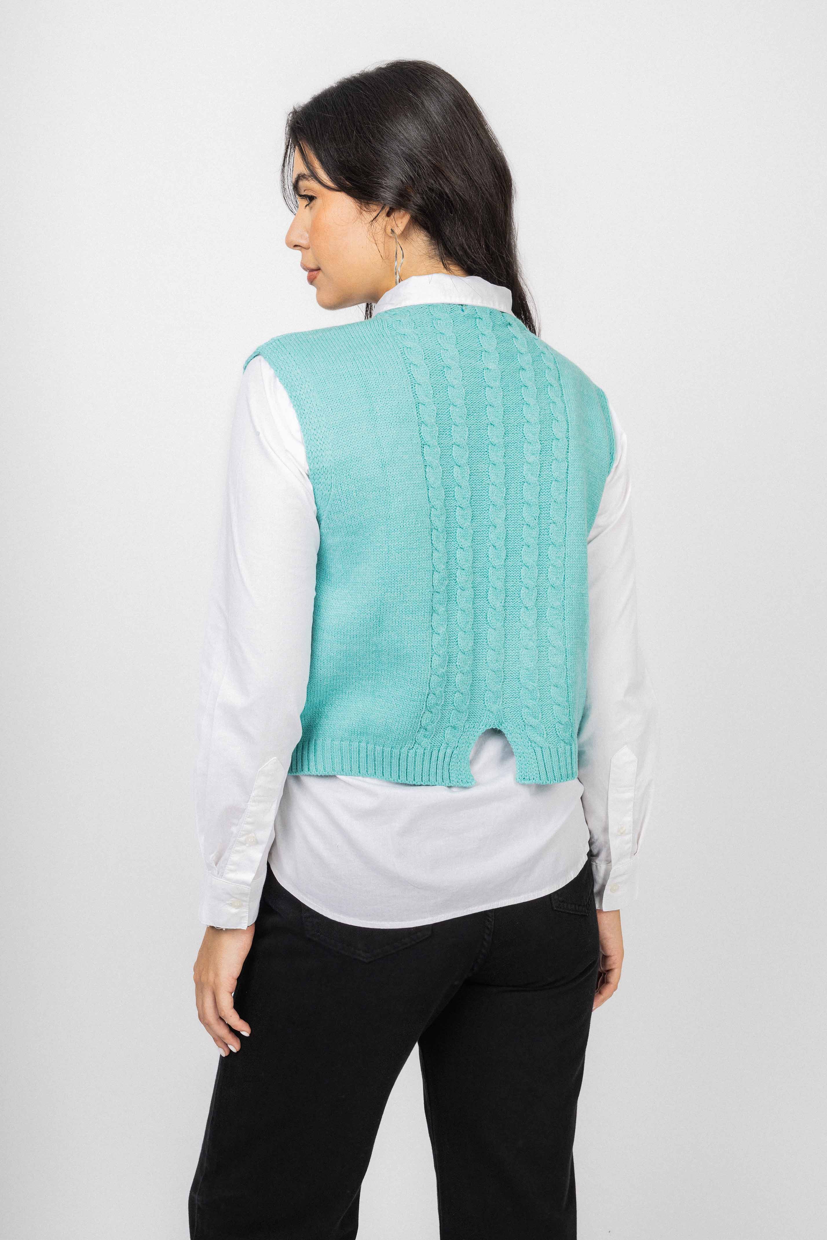 Turquoise Knitted Women Vest