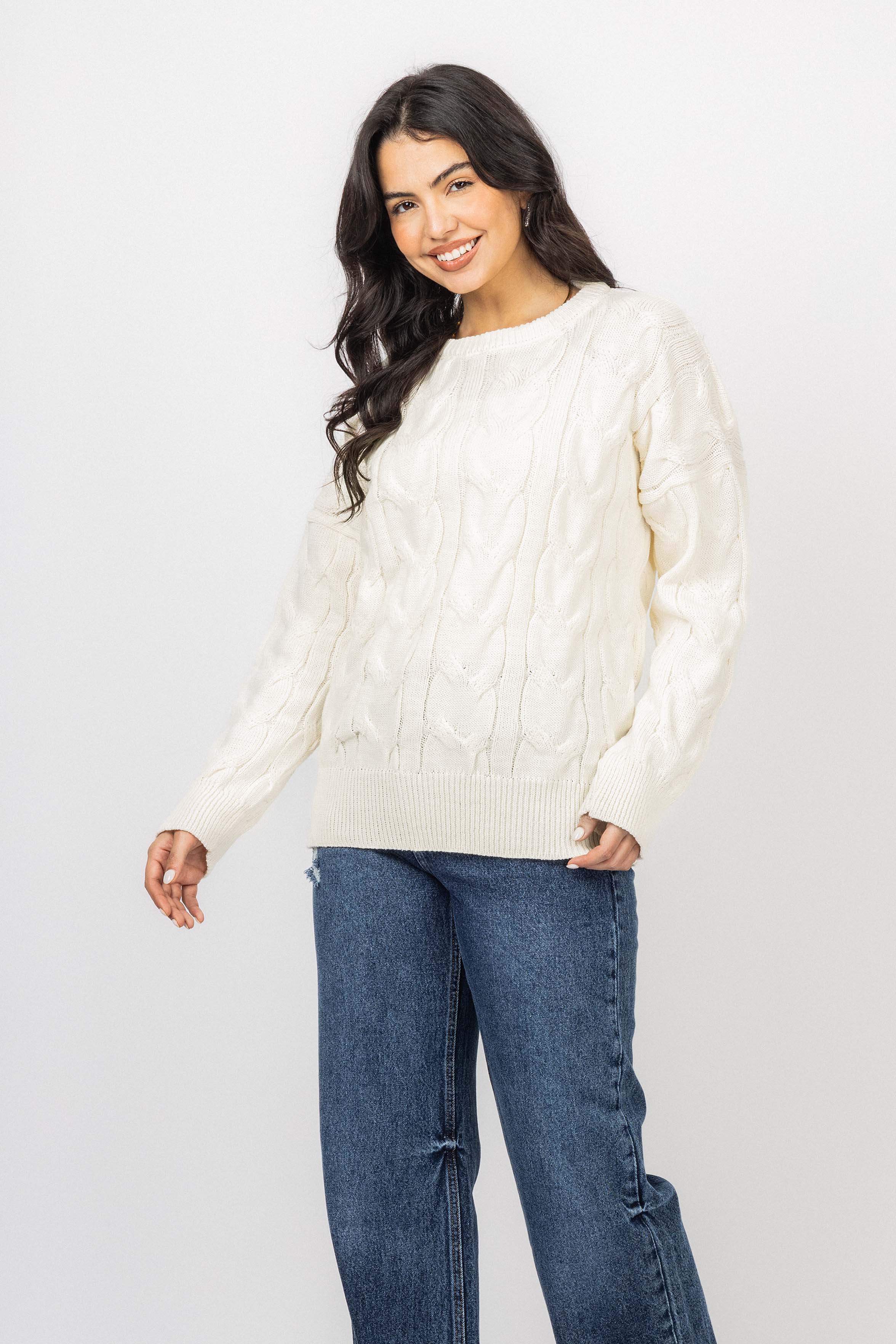 off White Knitted Round Pullover