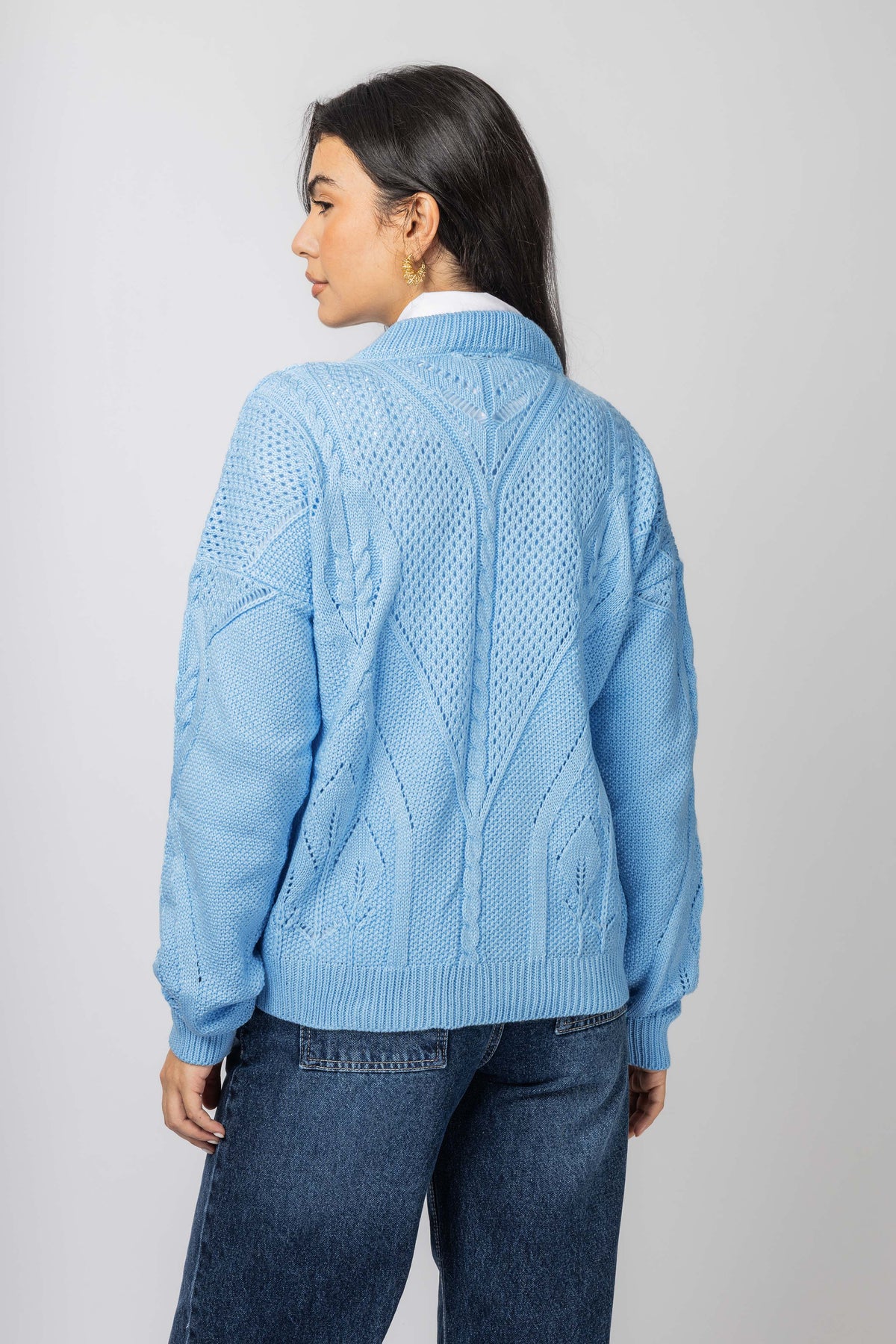 Light Blue Knitted V-Neck Pullover - De Backers - 4