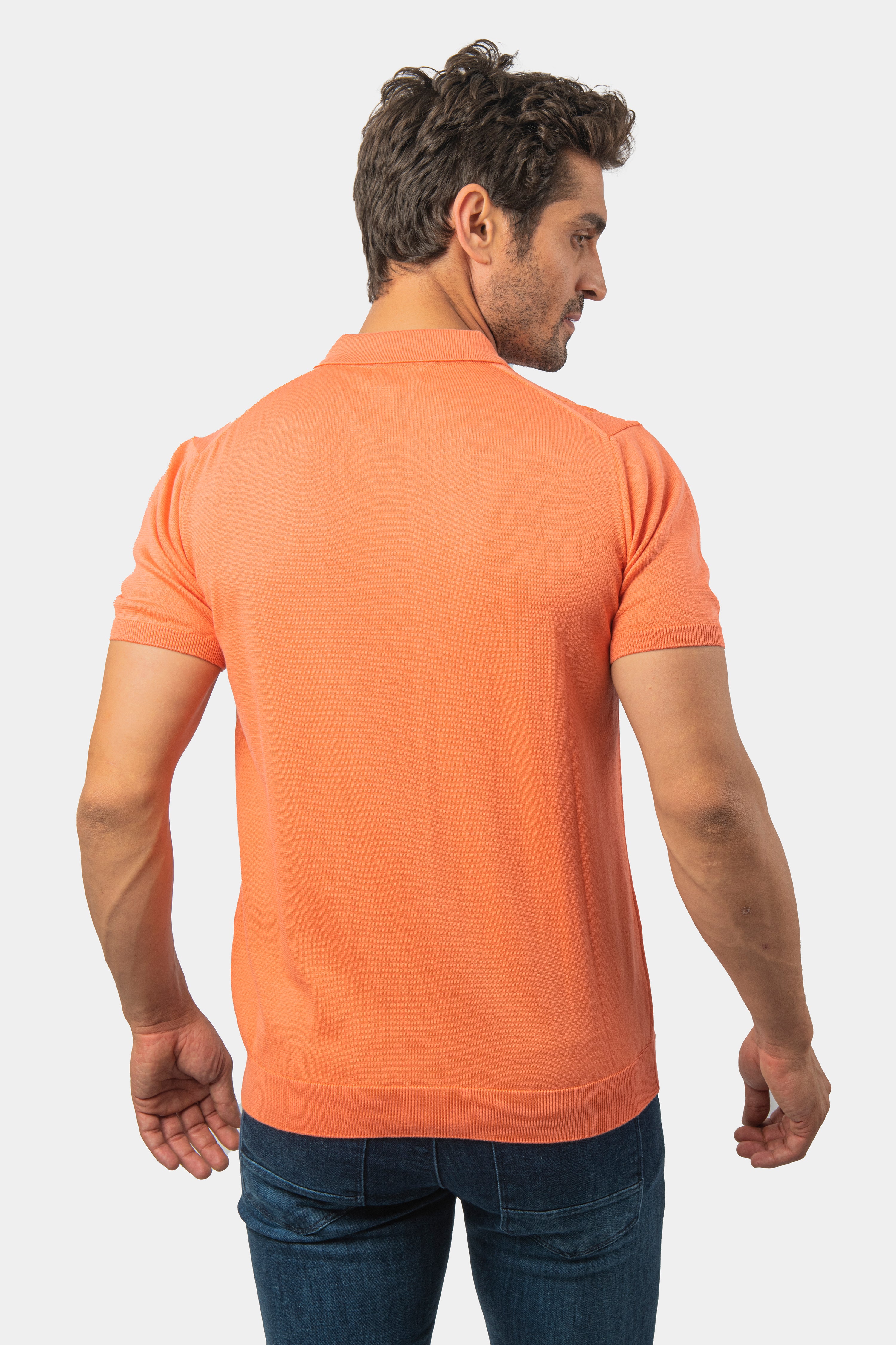 Jacquard Knitted Orange Cotton Polo