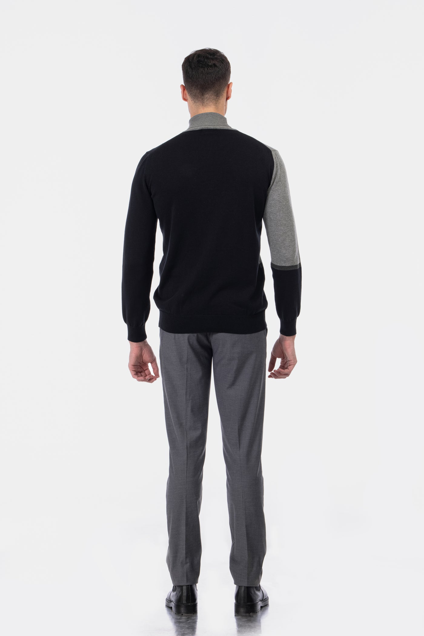 Jacquard Knitted High-neck Black & Gray Pullover
