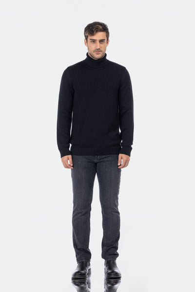 Jacquard Knitted High-neck Black Pullover