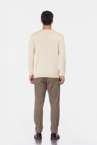 Jacquard Round Neck Beige Knitted Pullover