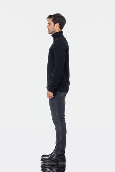 Jacquard Knitted High-neck Black Pullover