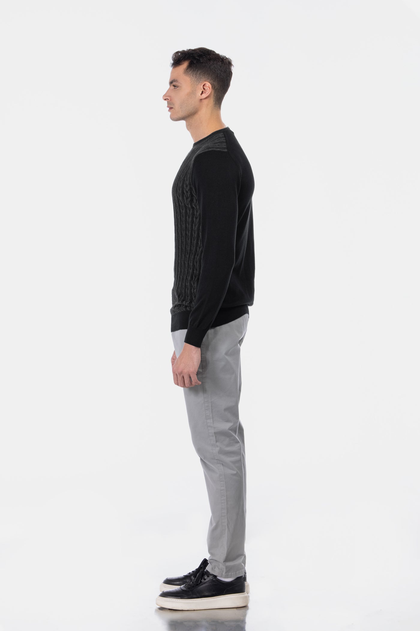 Jacquard Round Neck Black and Silver Knitted Pullover