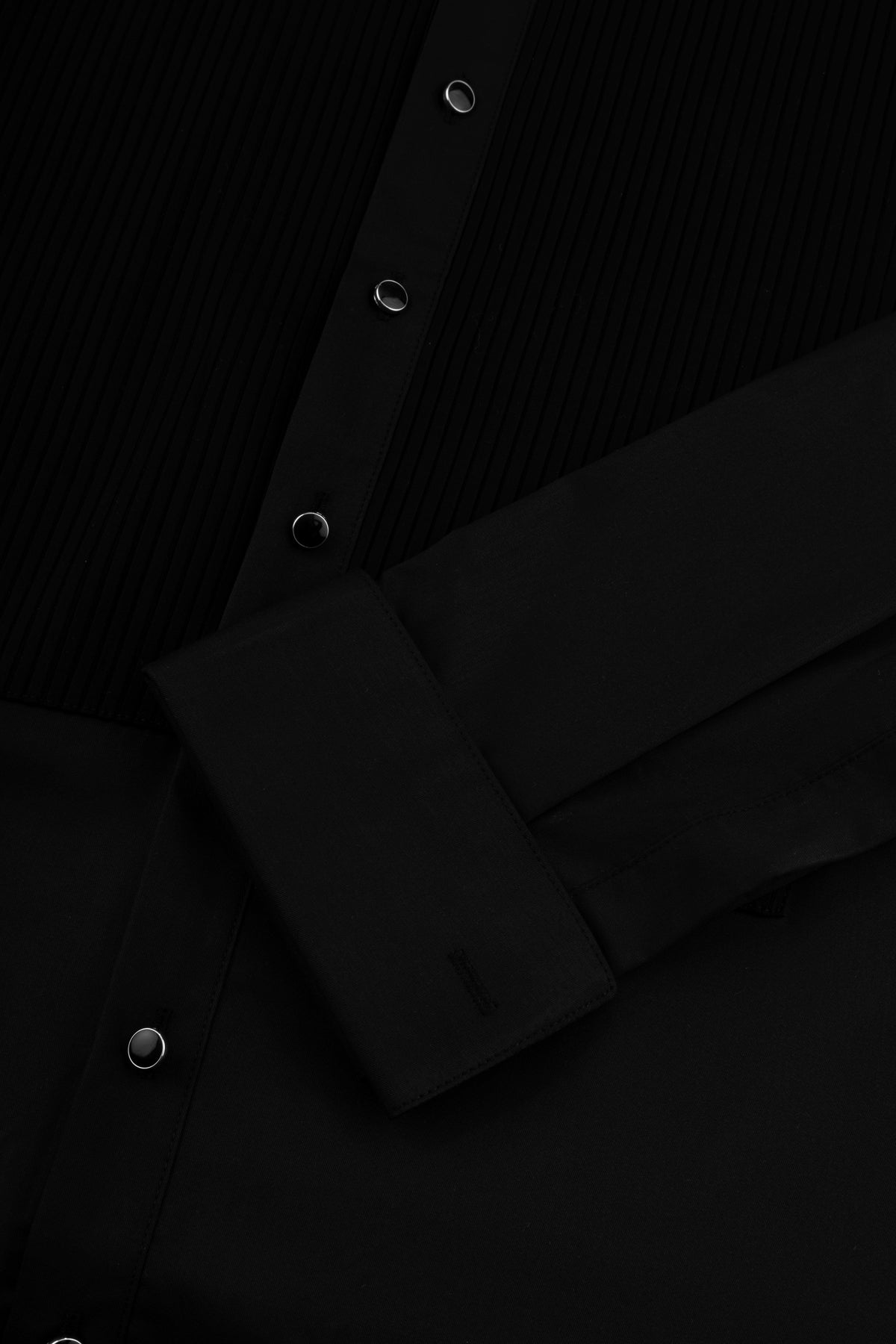 Black Plisse Tuxedo Shirt