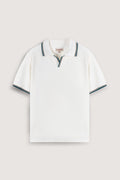 Off White Pique V neck Polo - De Backers - 1