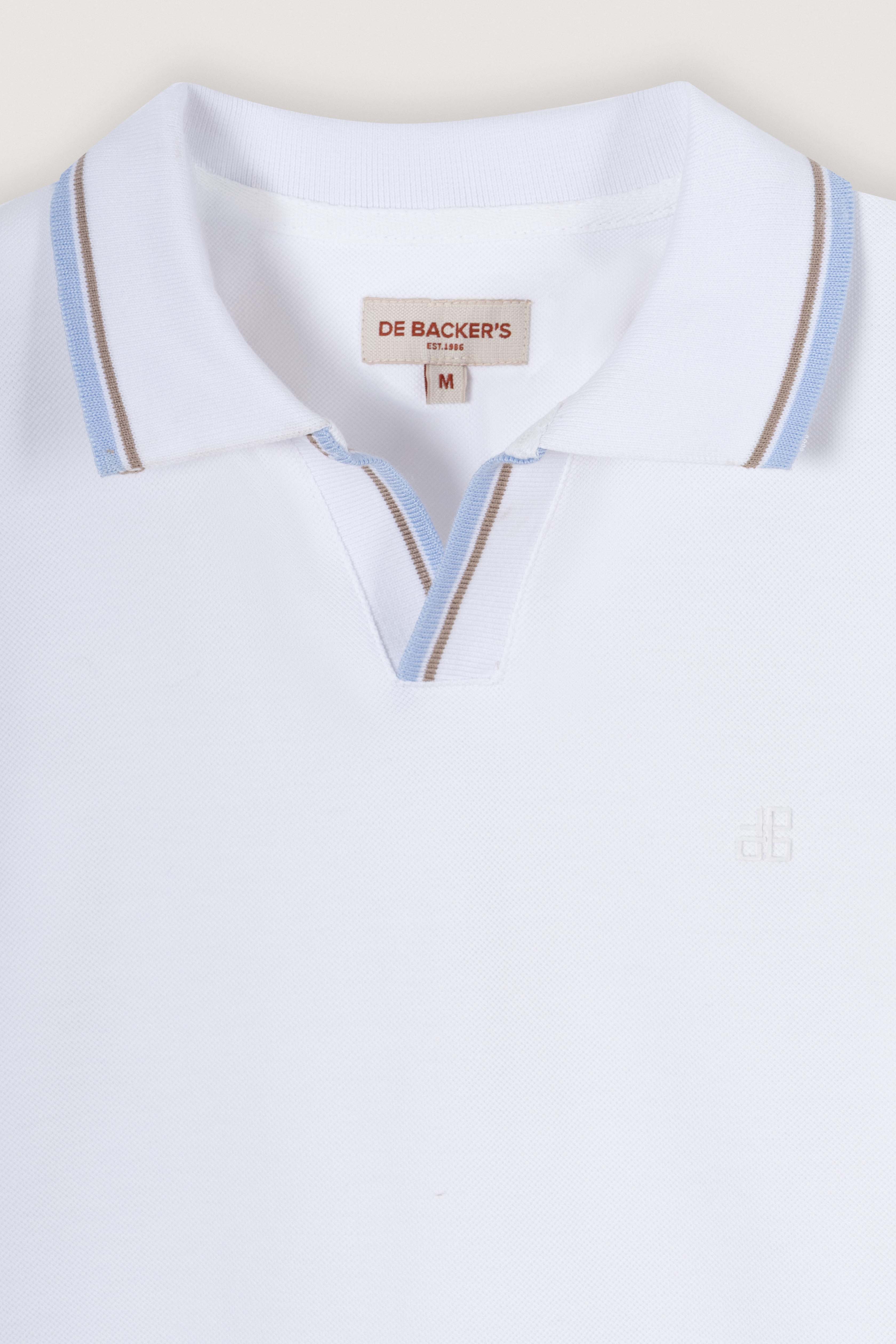 White Pique V neck Polo