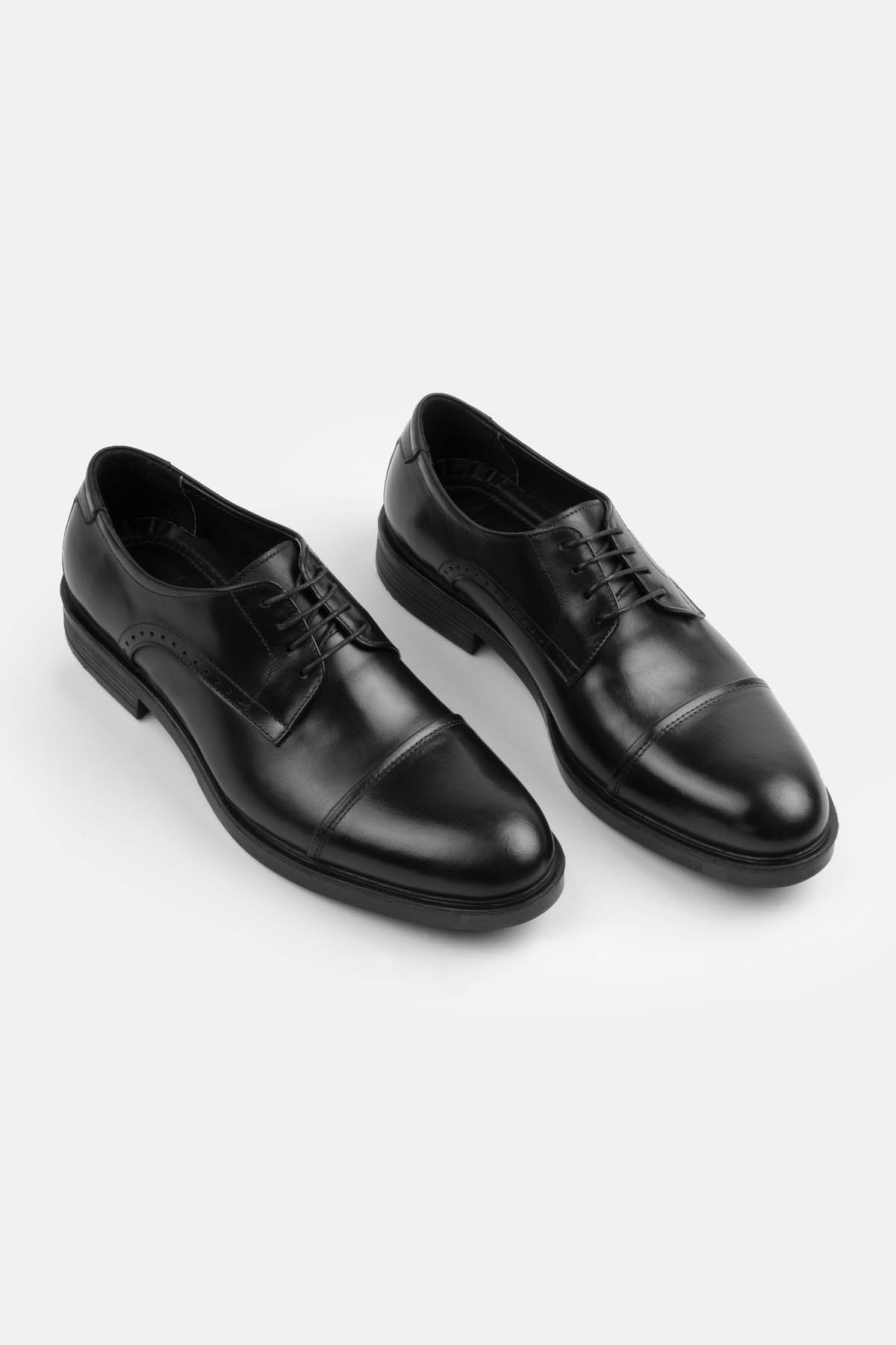 men's leather shoes Egypt - Black Cap-Toe Brogue Derby Shoes - 2