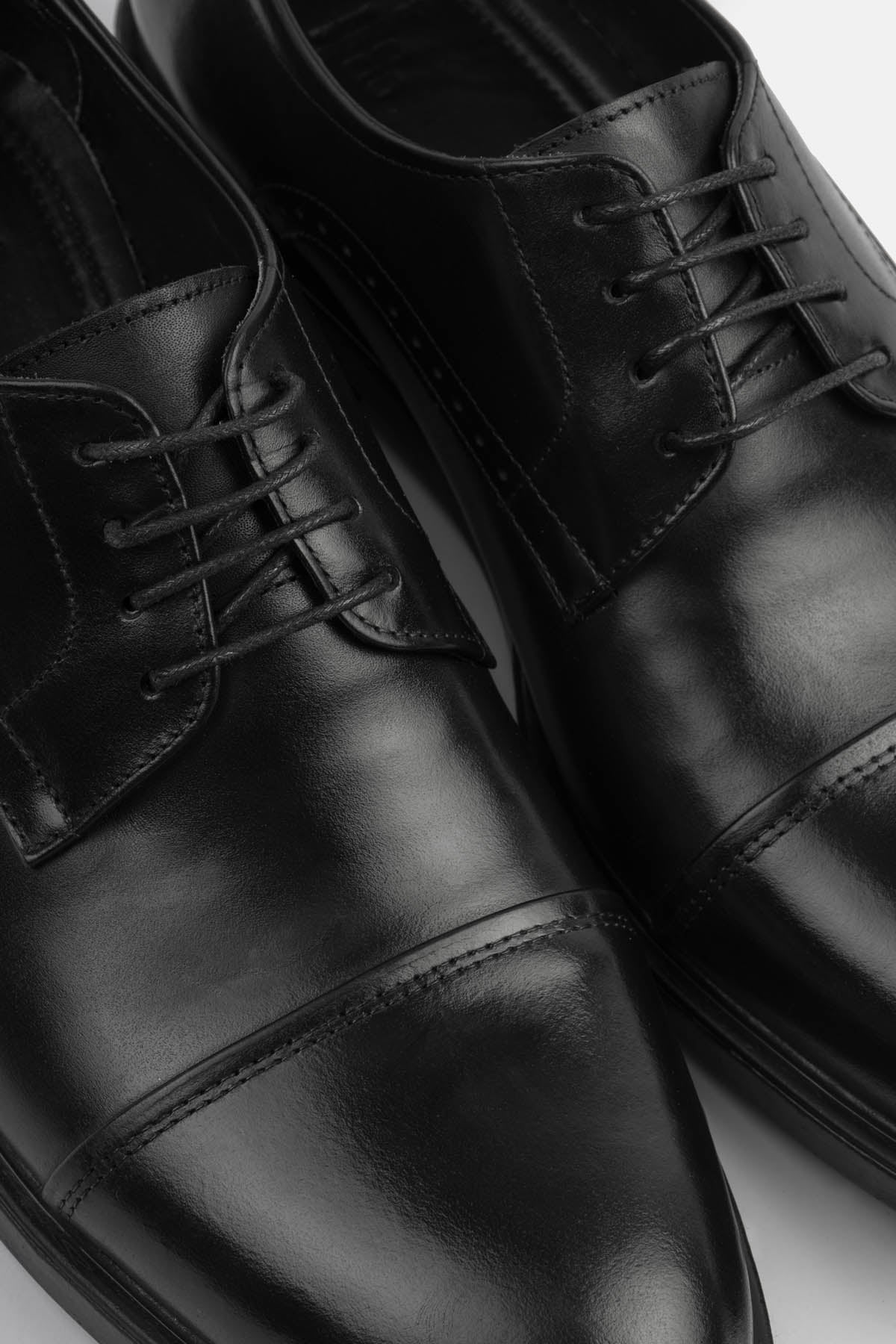 men's leather shoes Egypt - Black Cap-Toe Brogue Derby Shoes - 3