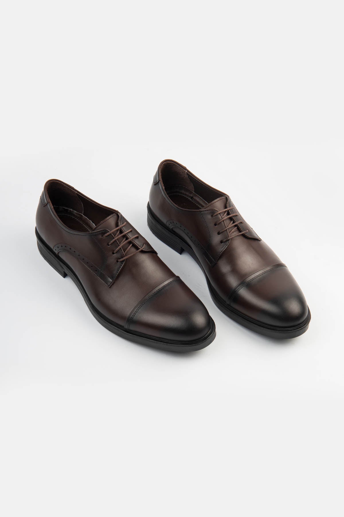 men's leather shoes Egypt - Brown Cap-Toe Brogue Derby Shoes - 3