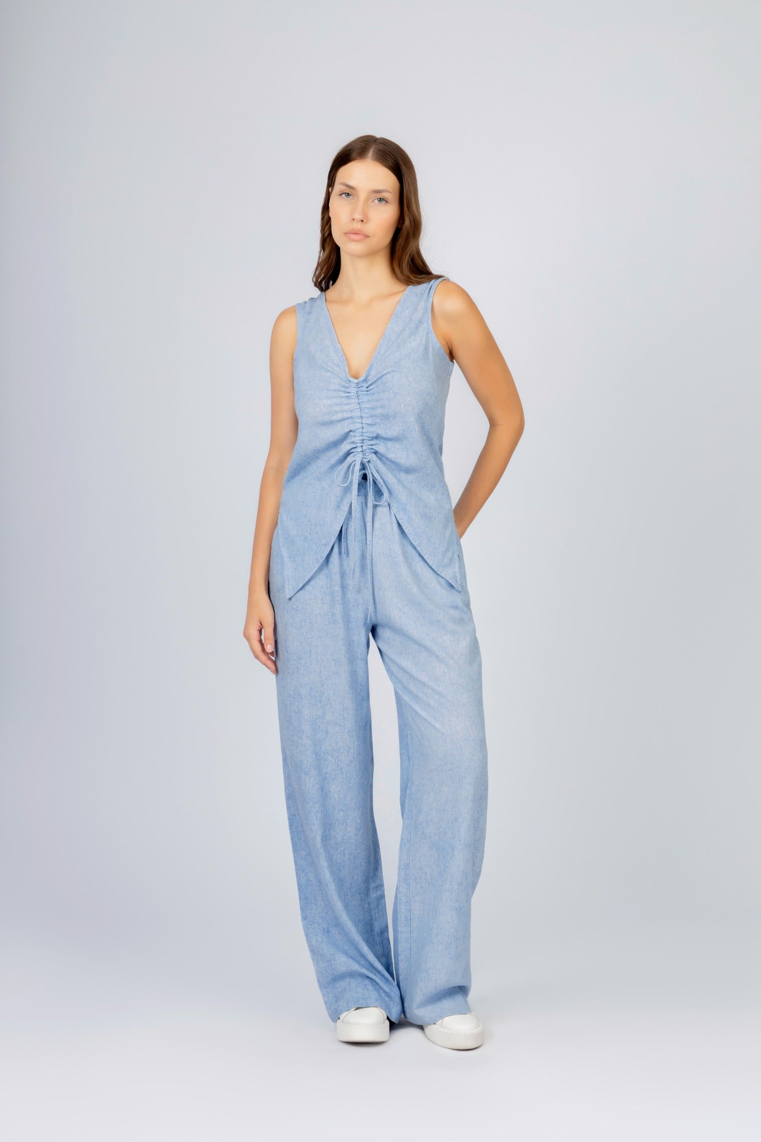 Light Blue Linen Blend sleeveless Set