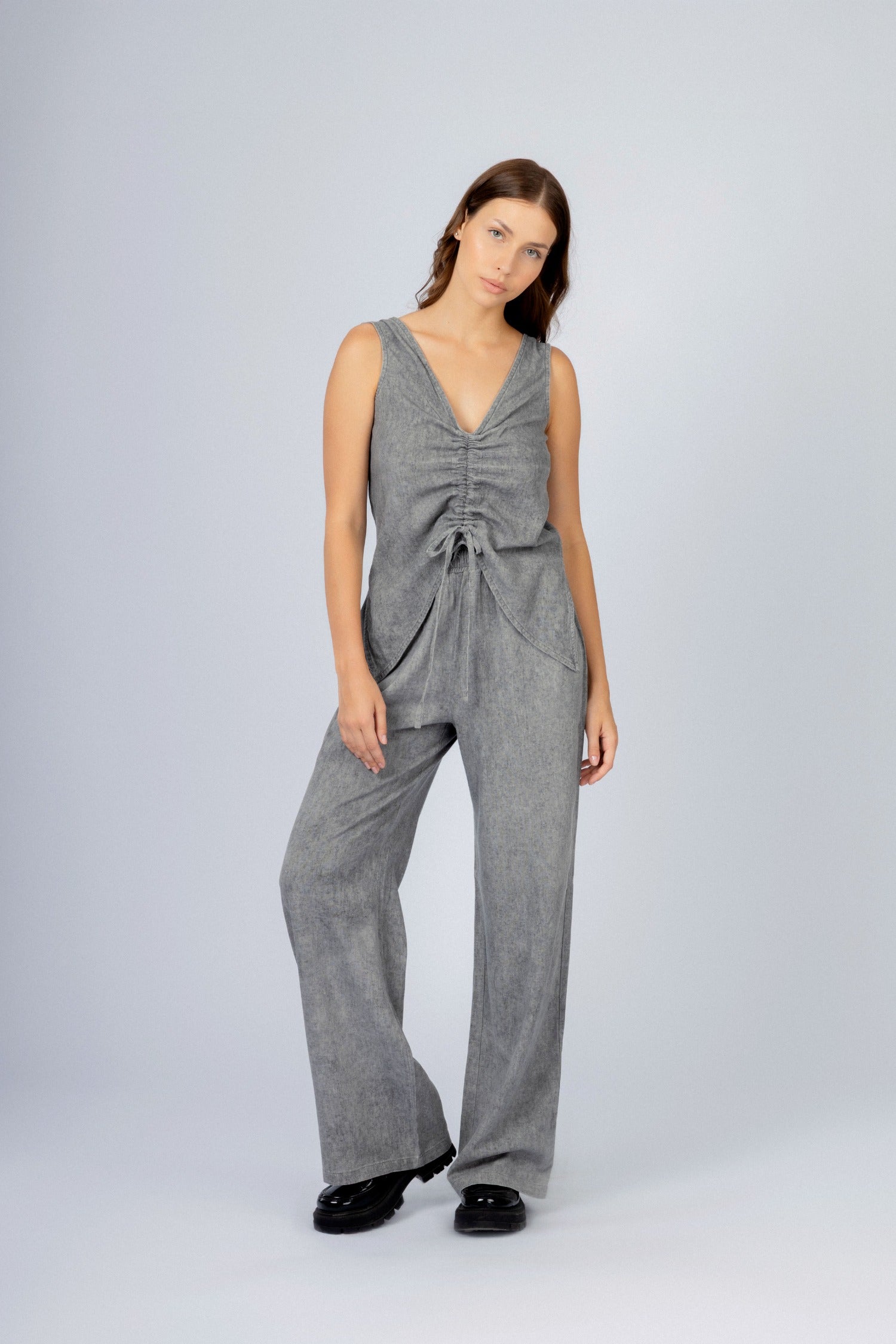 gray Linen Blend sleeveless Set