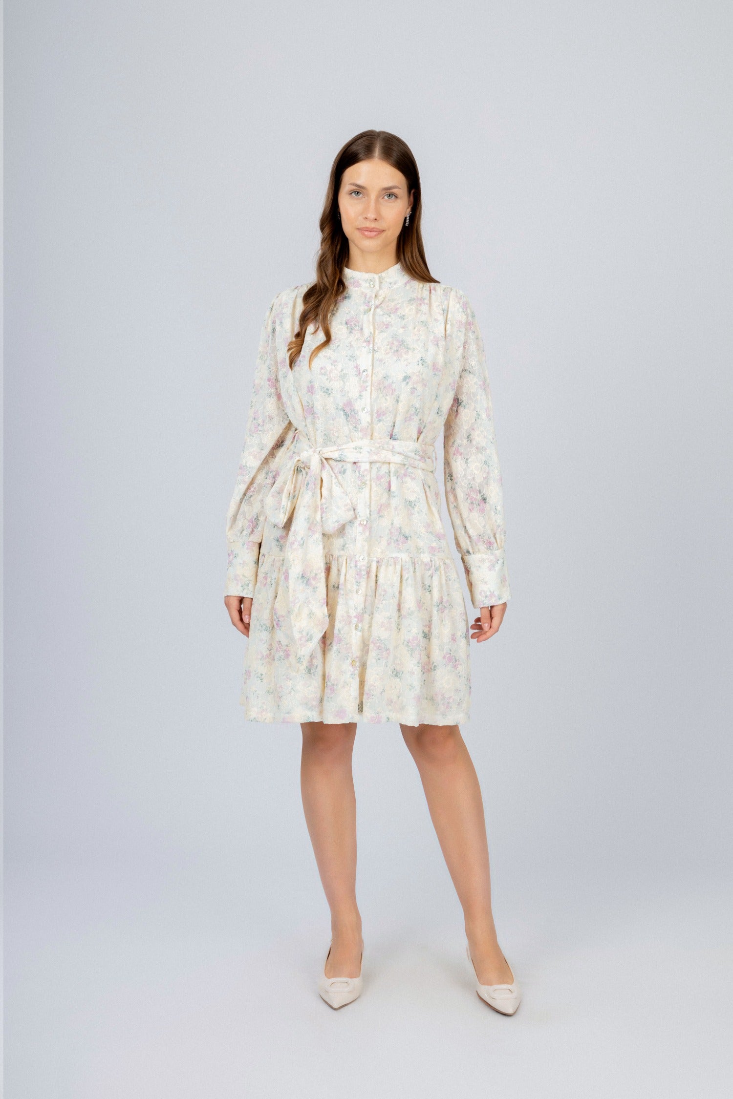Jacquard Purple Floral Vintage Midi Casual Dress