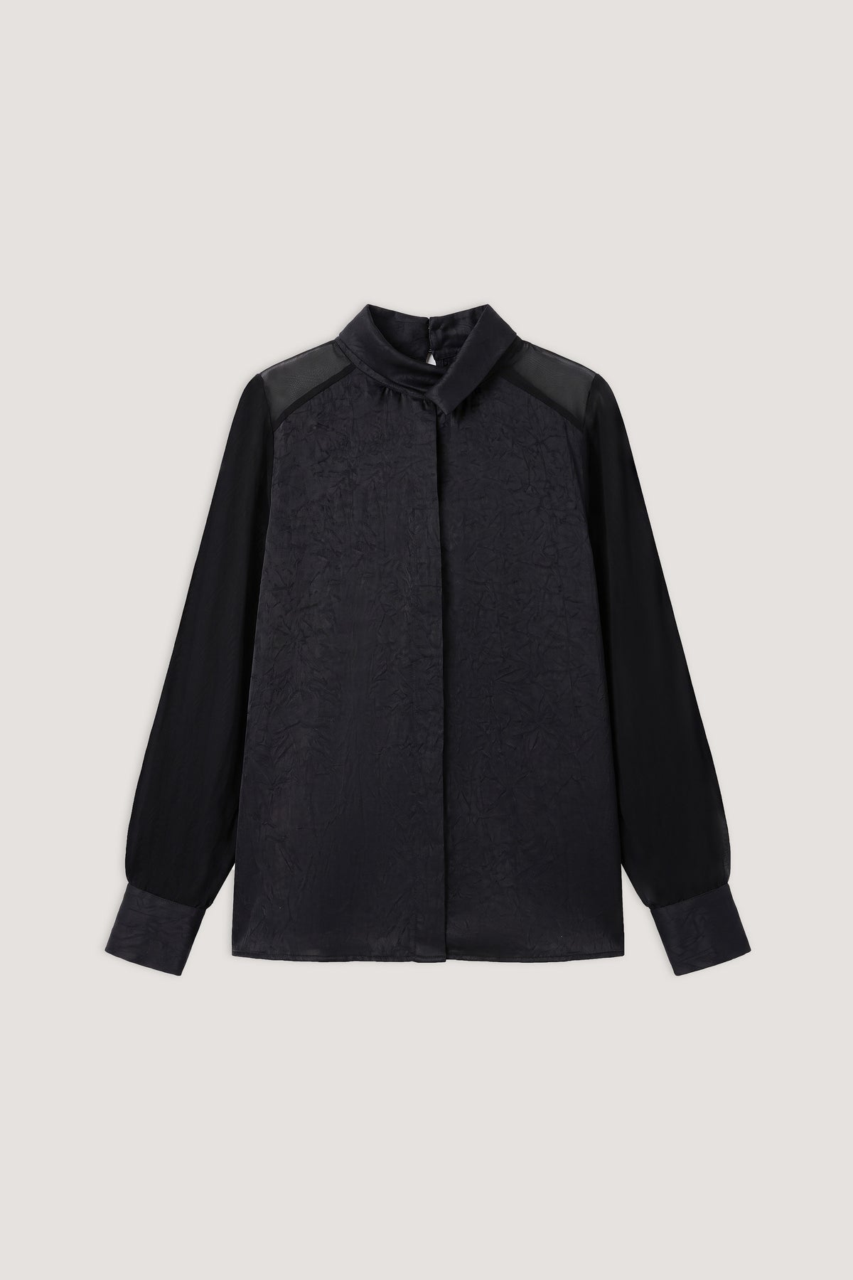 women's blouse Egypt - Black Chiffon-Sleeve Satin Blouse - 1