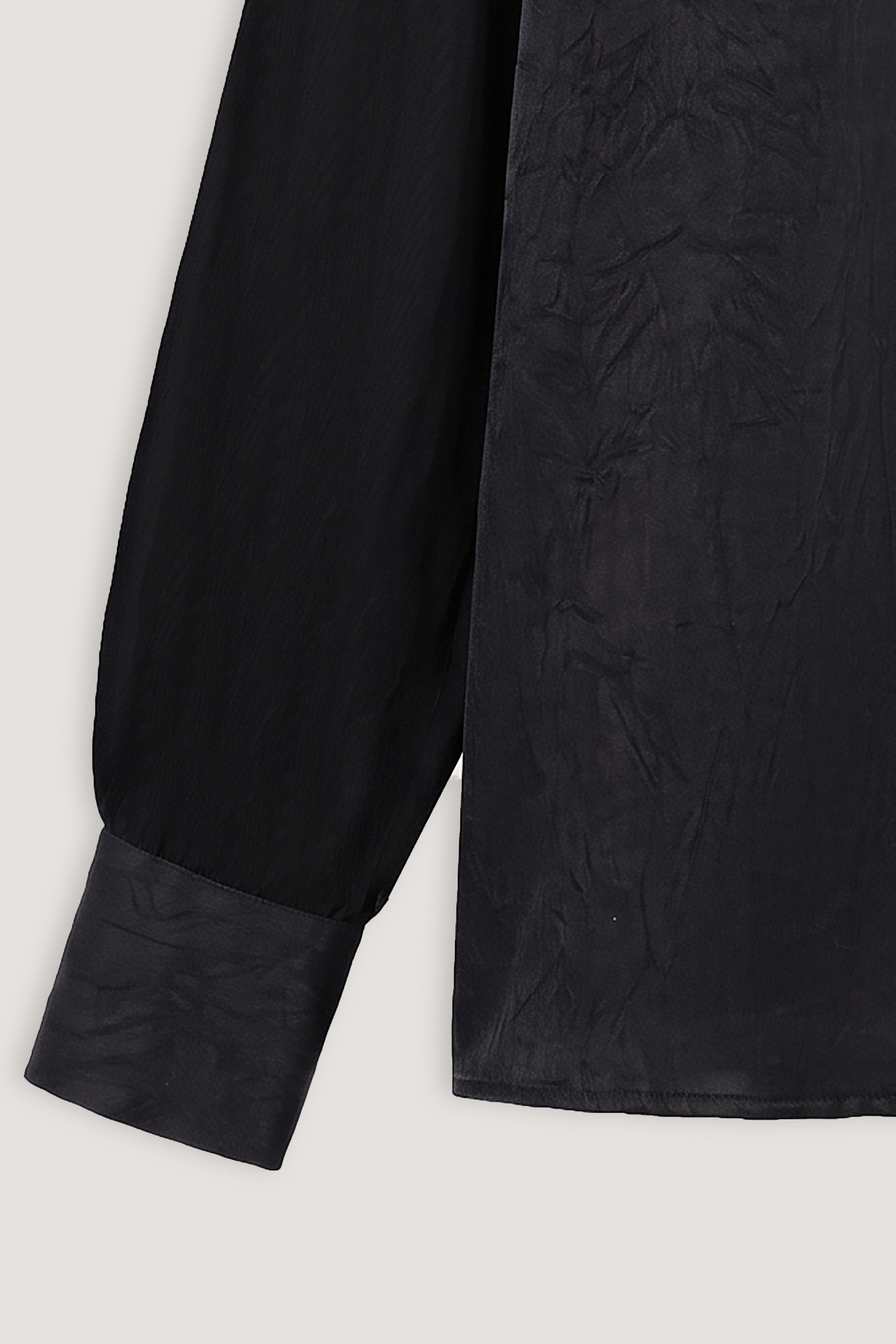 women's blouse Egypt - Black Chiffon-Sleeve Satin Blouse - 3