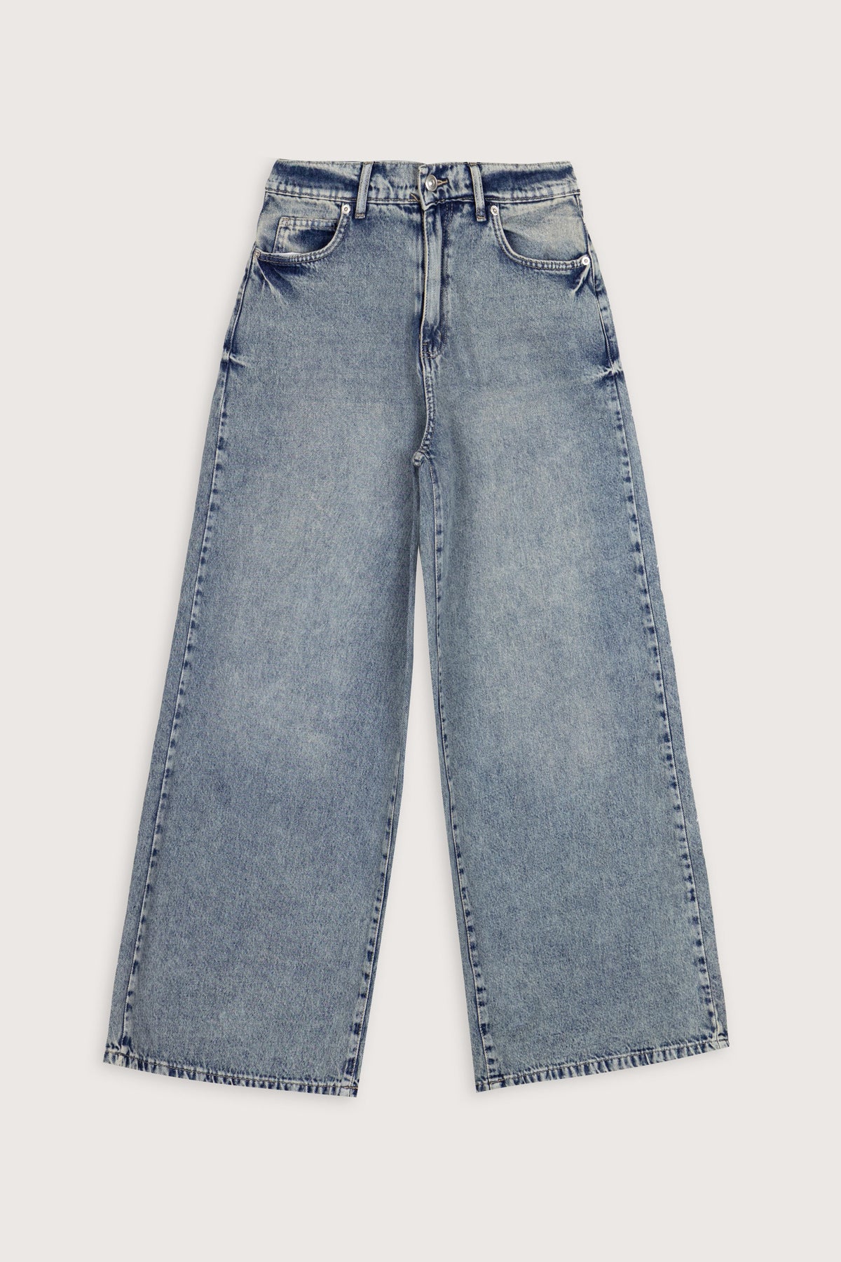 Dark Blue Wash Wide-Leg Women's Jeans Pants - 1