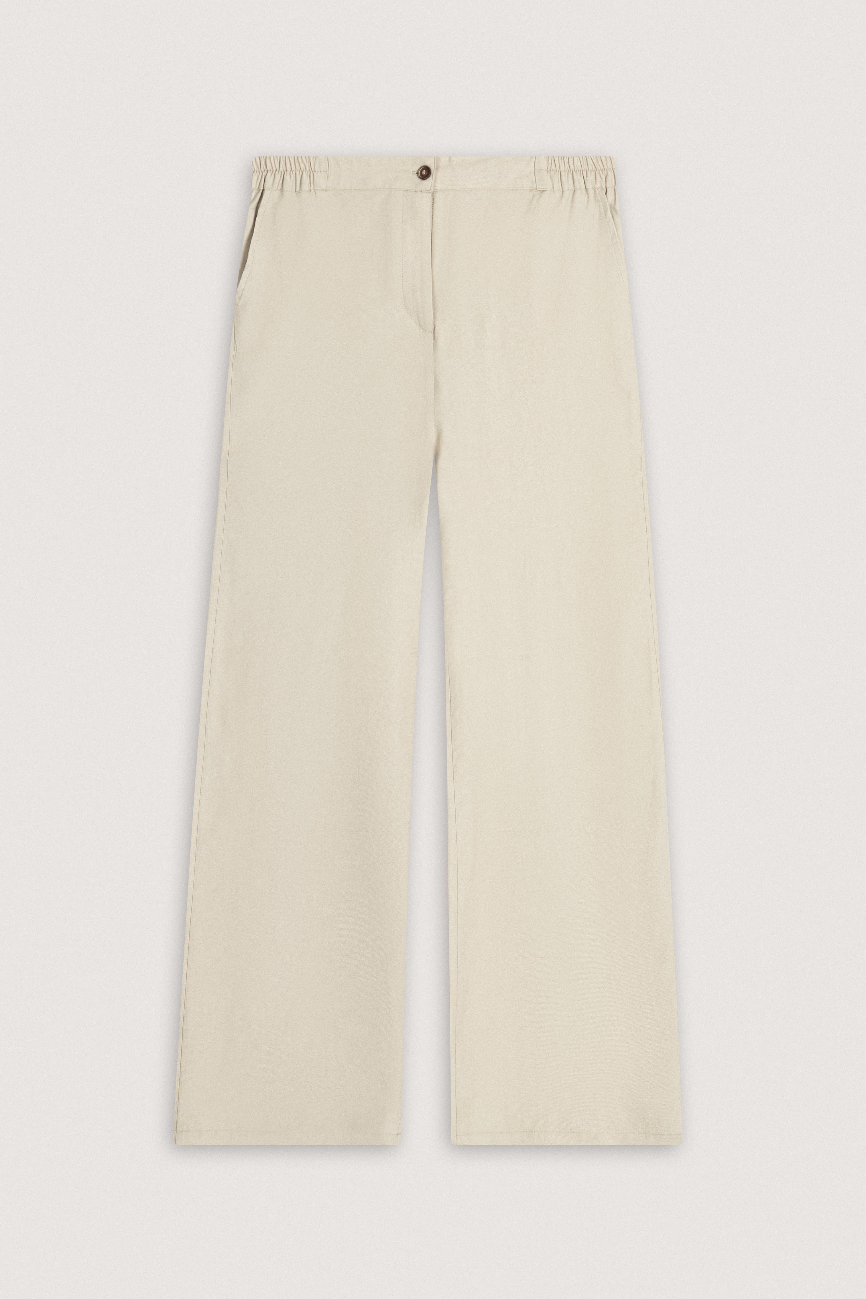 Beige Wide-Leg Casual Trousers