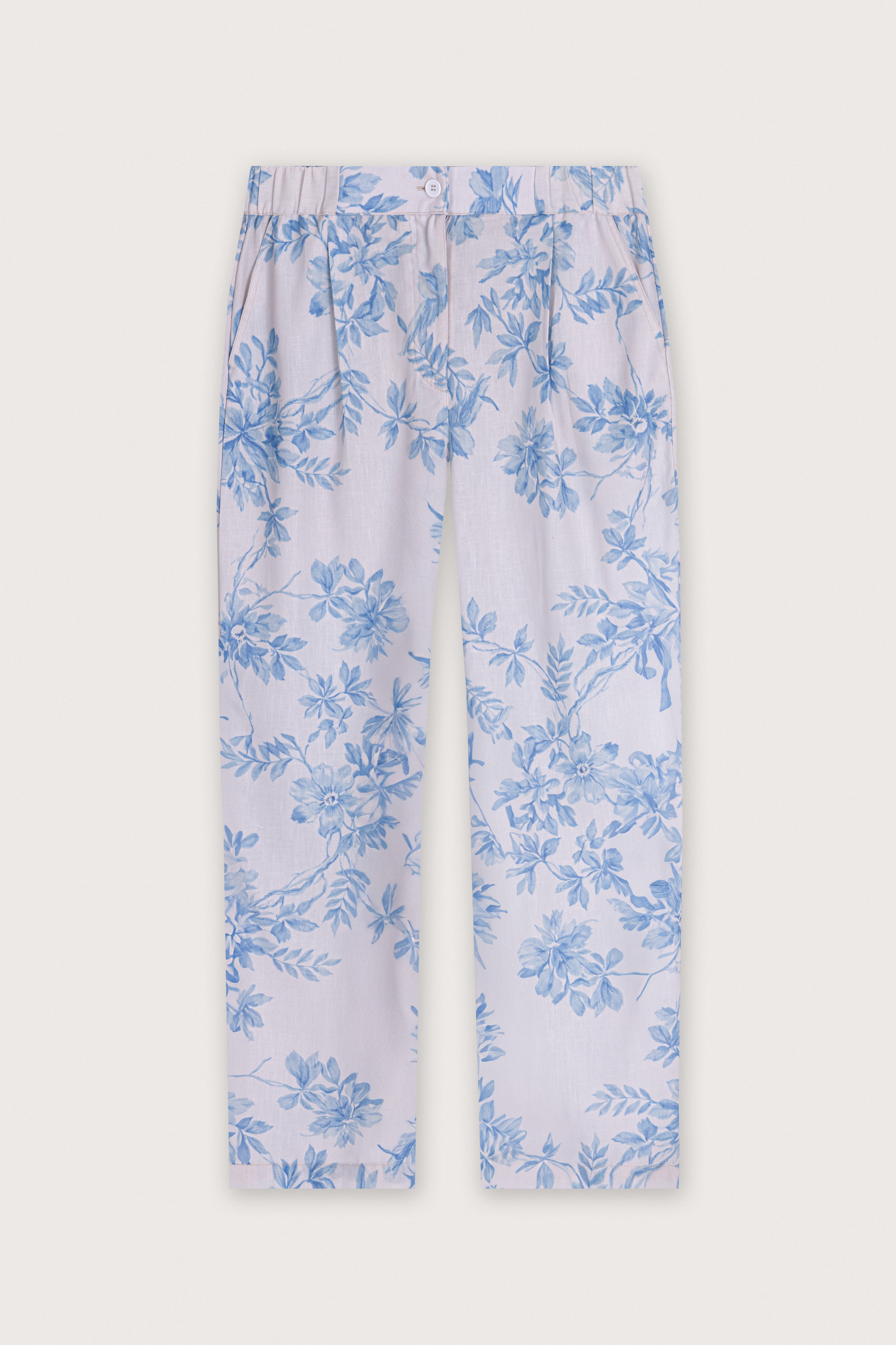 women's linen pants Egypt - Sky Blue Floral Linen Trousers - 1