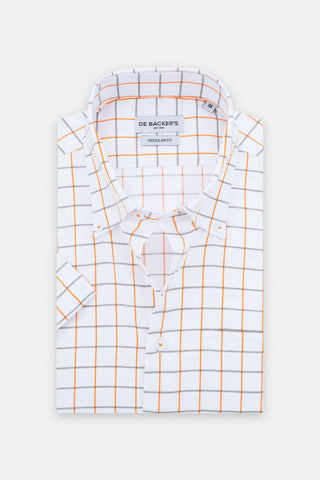 Checked Light Orange Short Sleeves Shirt