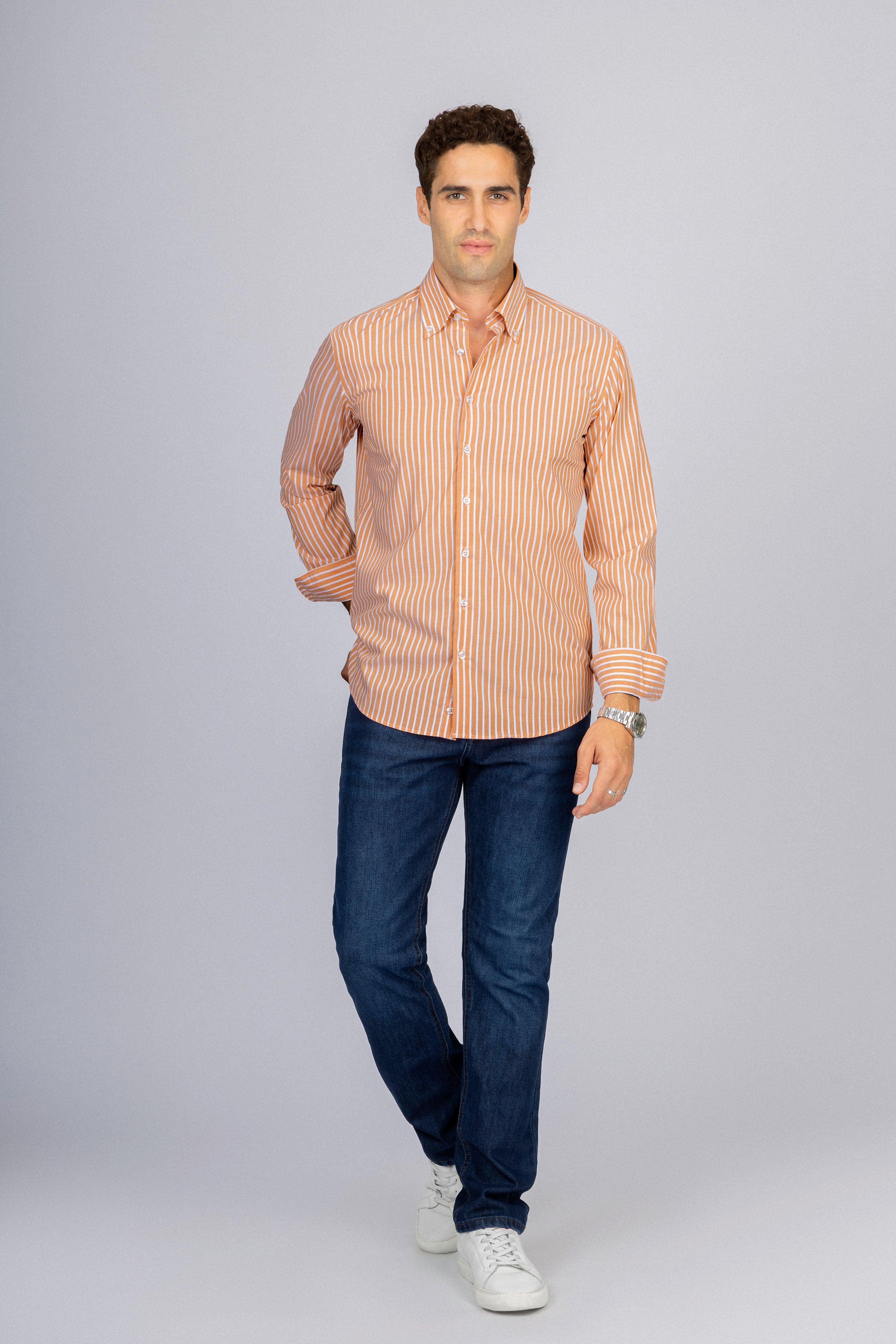 Striped Light Orange Bamboo Casual Shirt