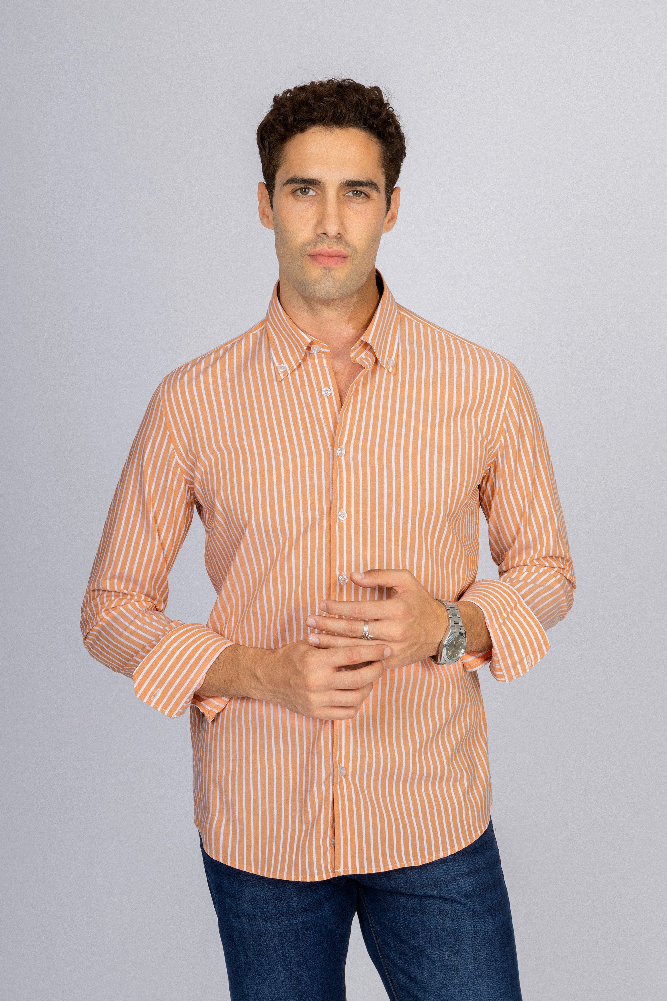 Striped Light Orange Bamboo Casual Shirt
