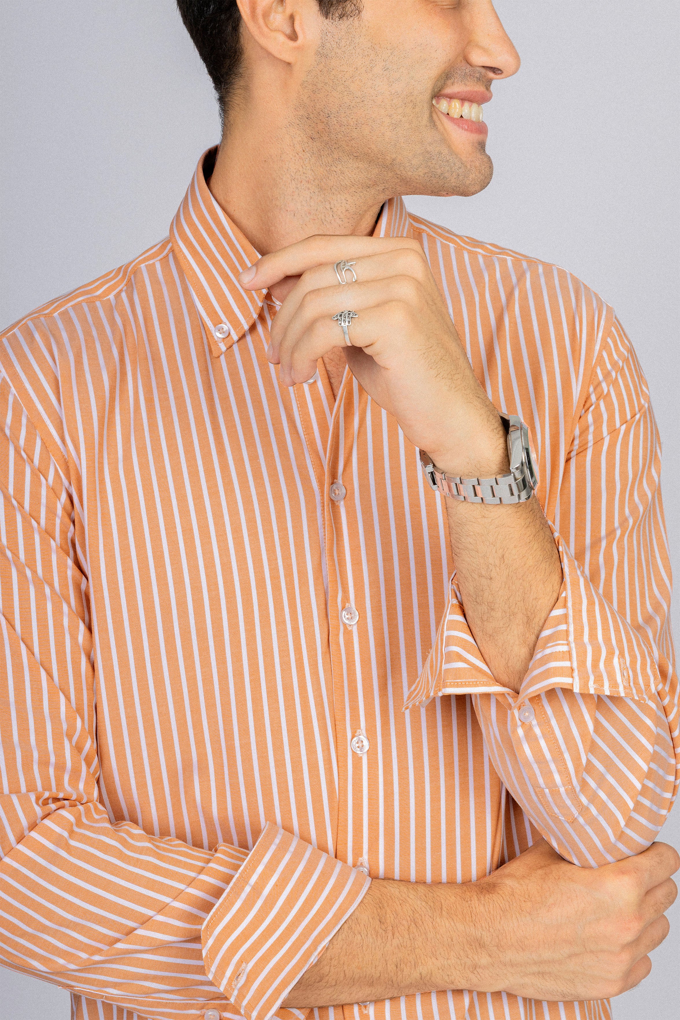 Striped Light Orange Bamboo Casual Shirt