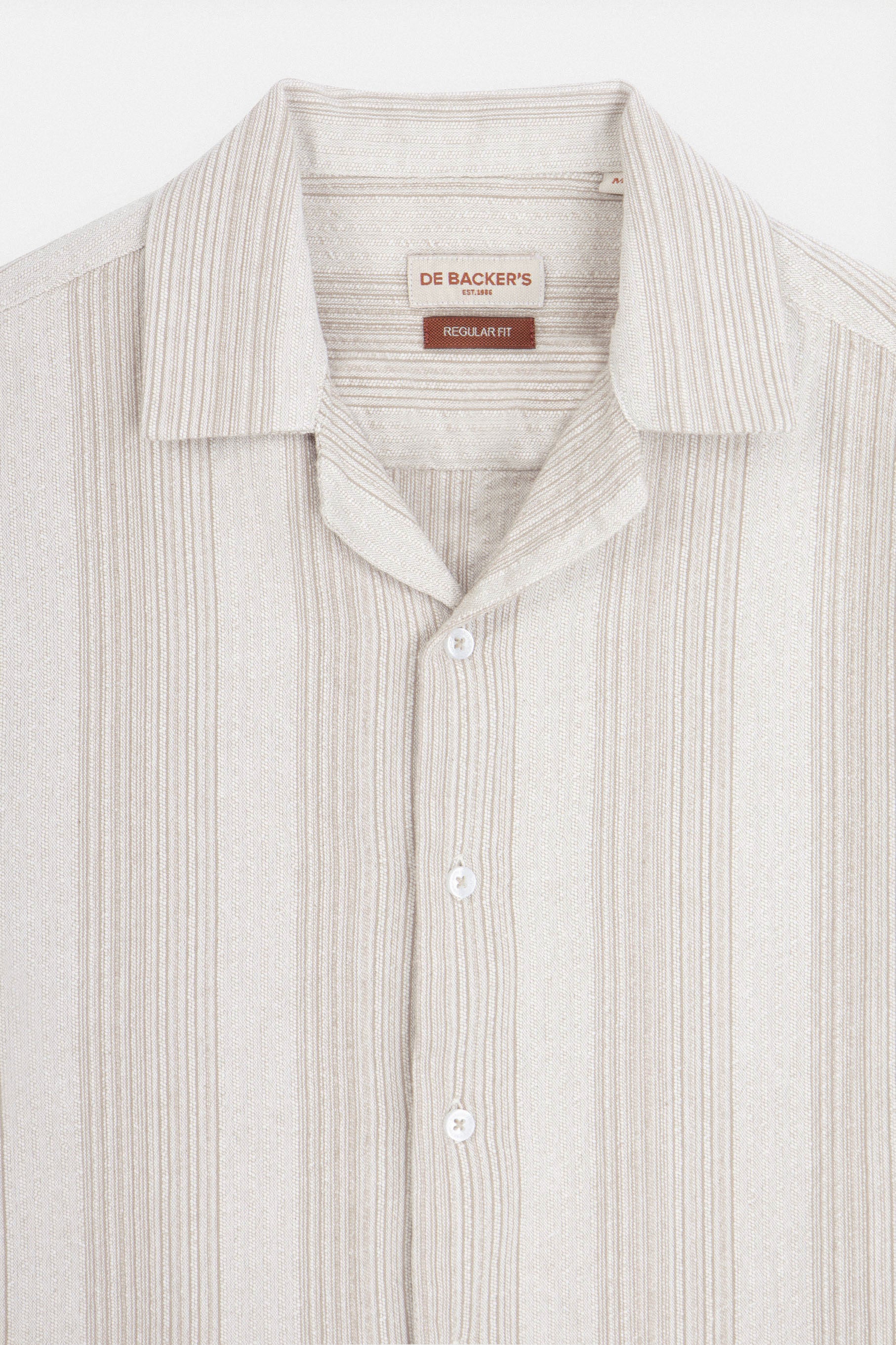 Jacquard Striped Light Beige Linen Look Short Sleeves Shirt