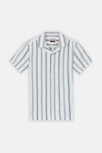 Striped  Dark Gray Linen Look Short Sleeves Shirt