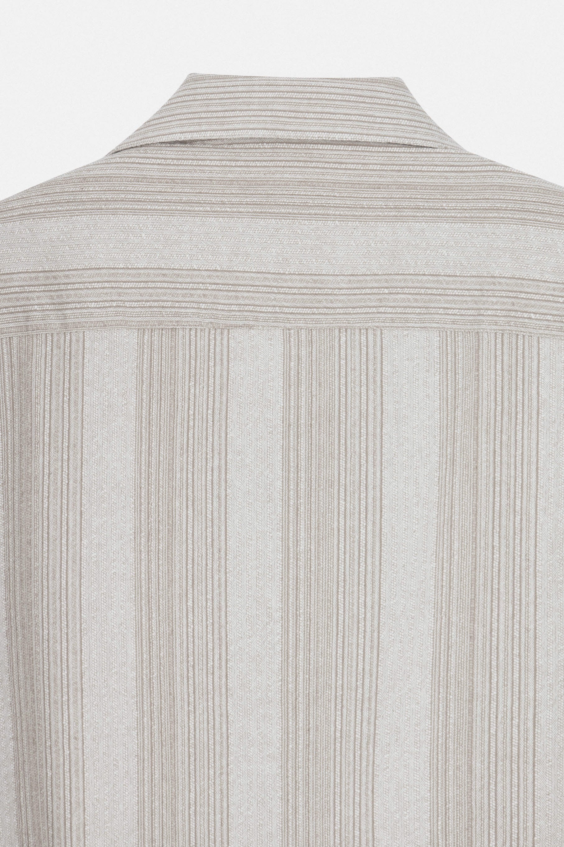 Jacquard Striped Beige Linen Look Short Sleeves Shirt