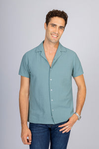 Jacquard Turquoise Short Sleeves Shirt