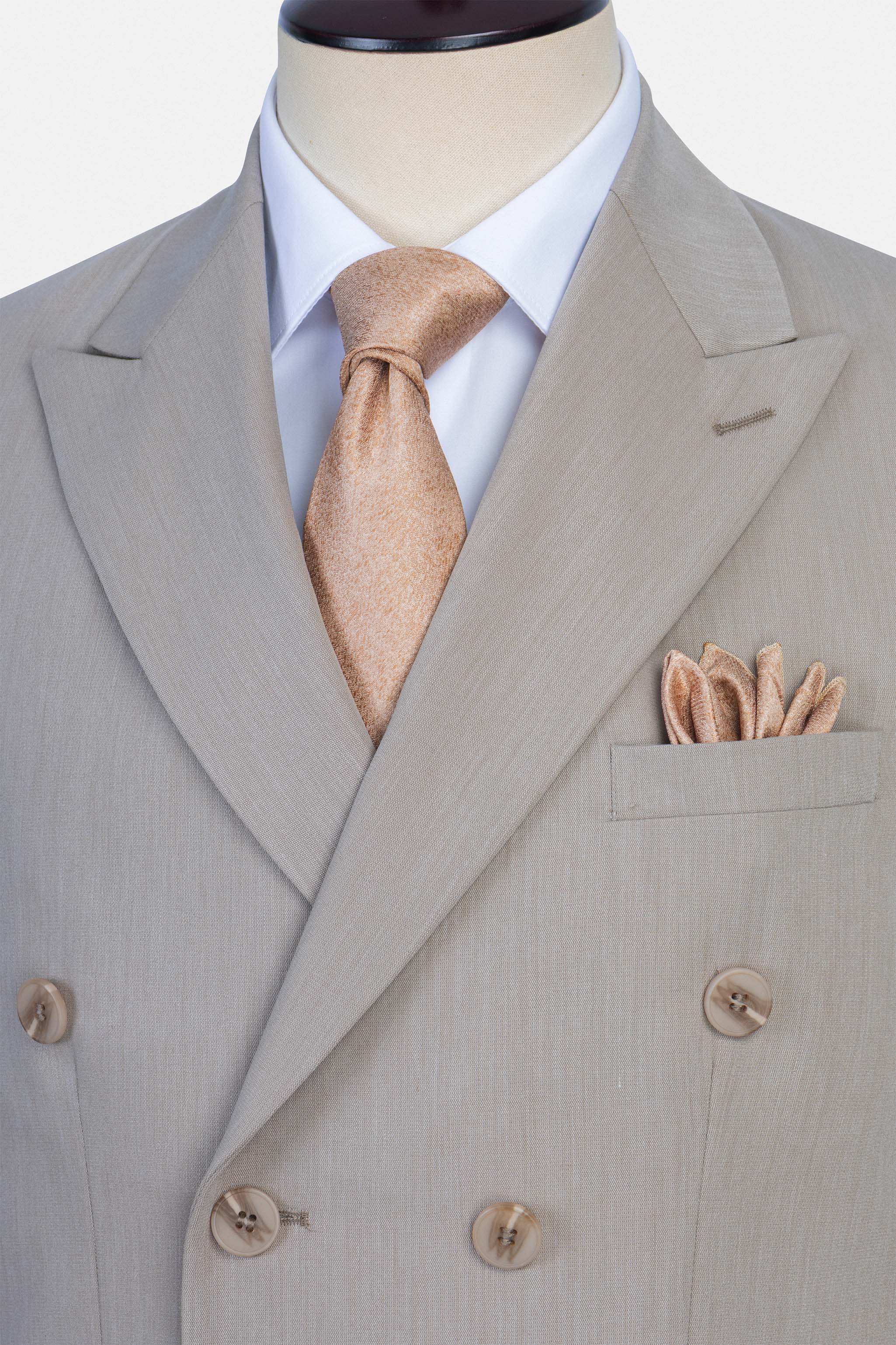 Beige Double Breasted Casual Suit