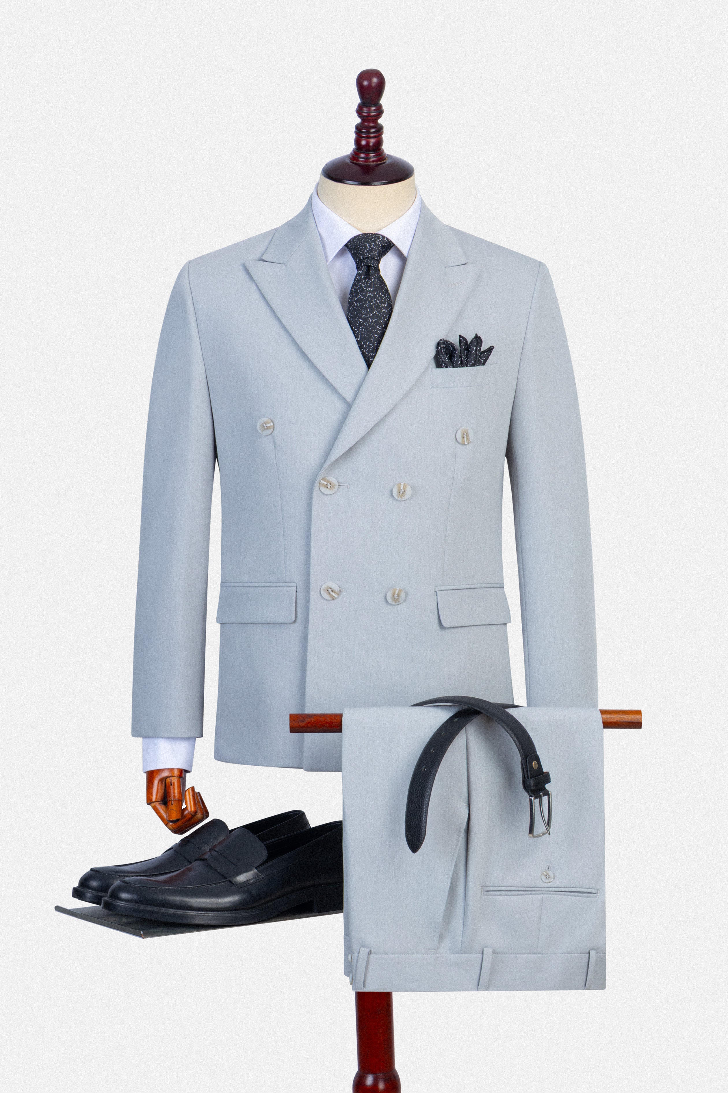 Light Gray Double Breasted Casual Suit