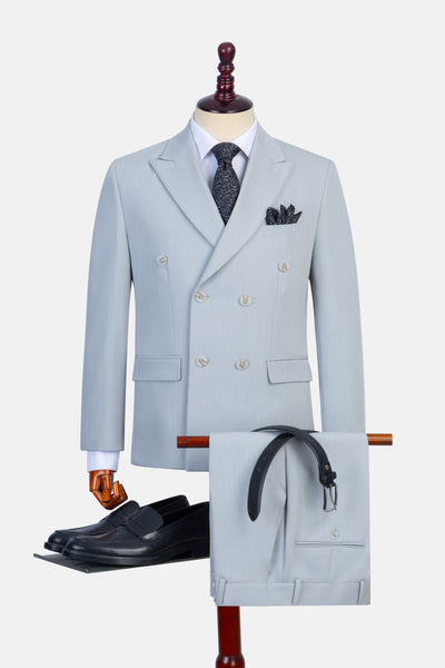 بدلة كاجوال رمادية فاتحة مزدوجة الصدر