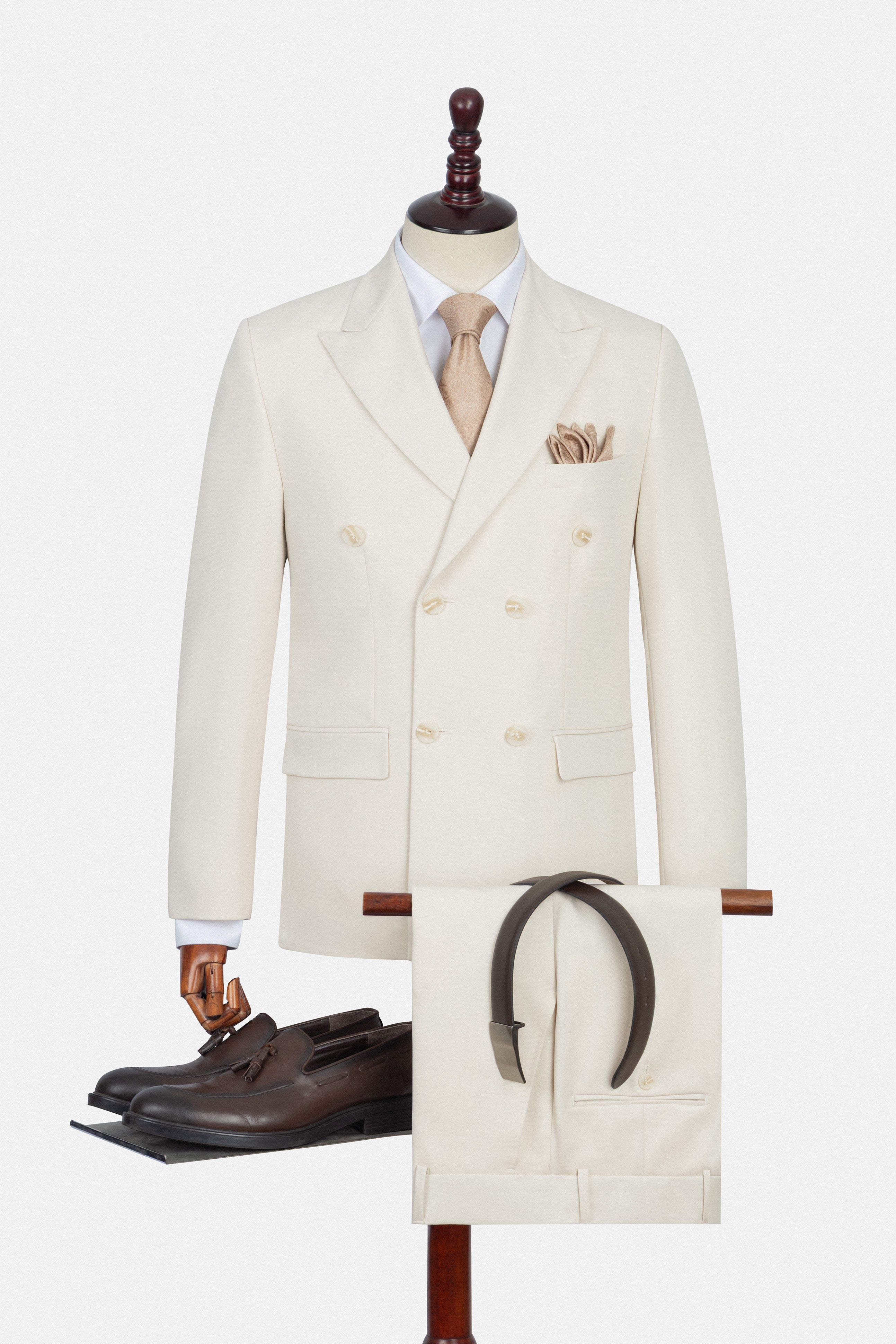Off White Double Breasted Casual Suit