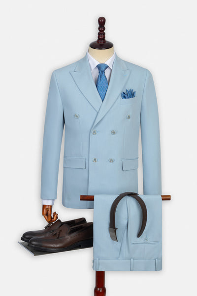 بدلة كاجوال بصفين أزرار لون أزرق فاتح