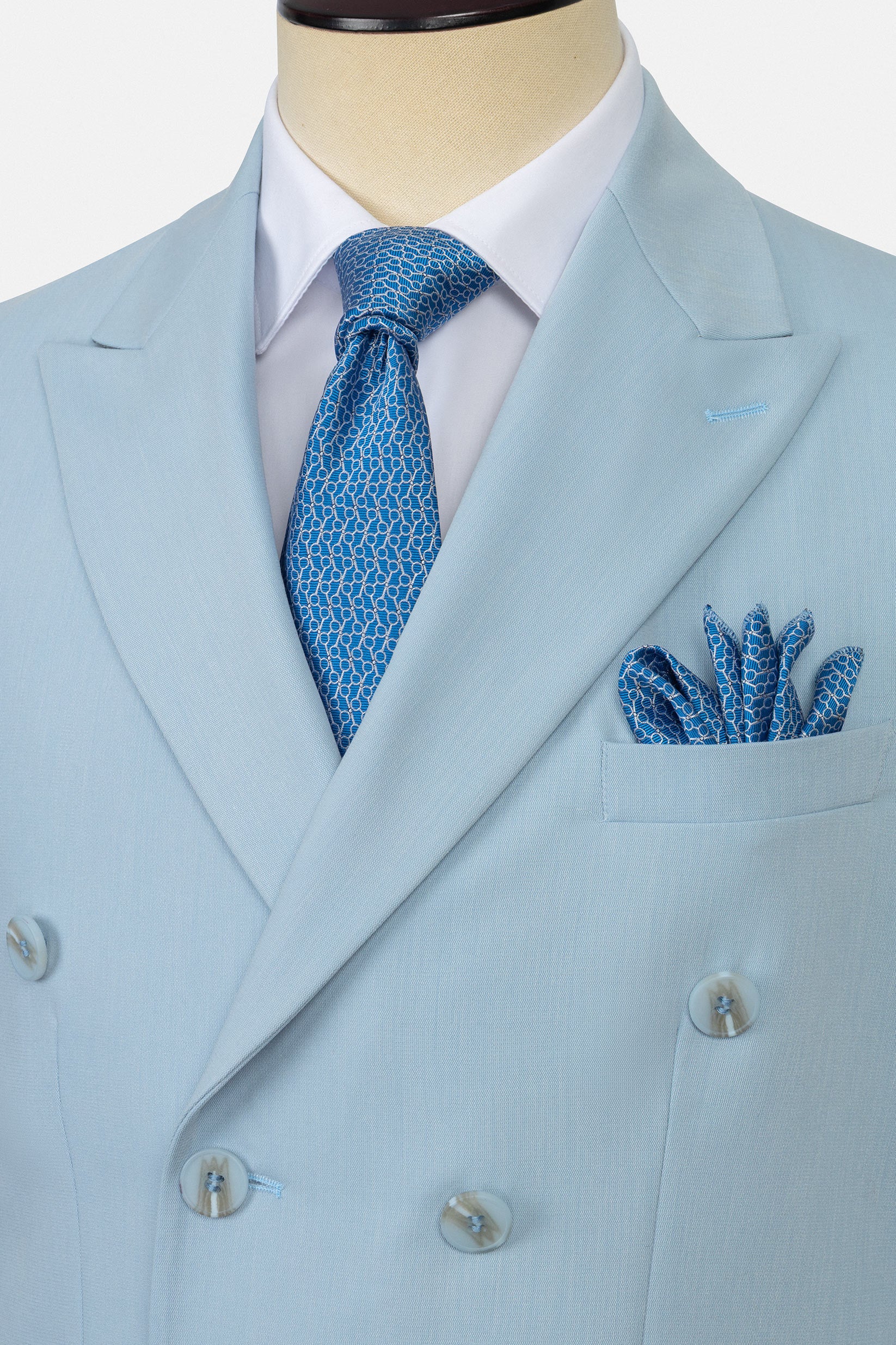 Light Blue Double Breasted Casual Suit