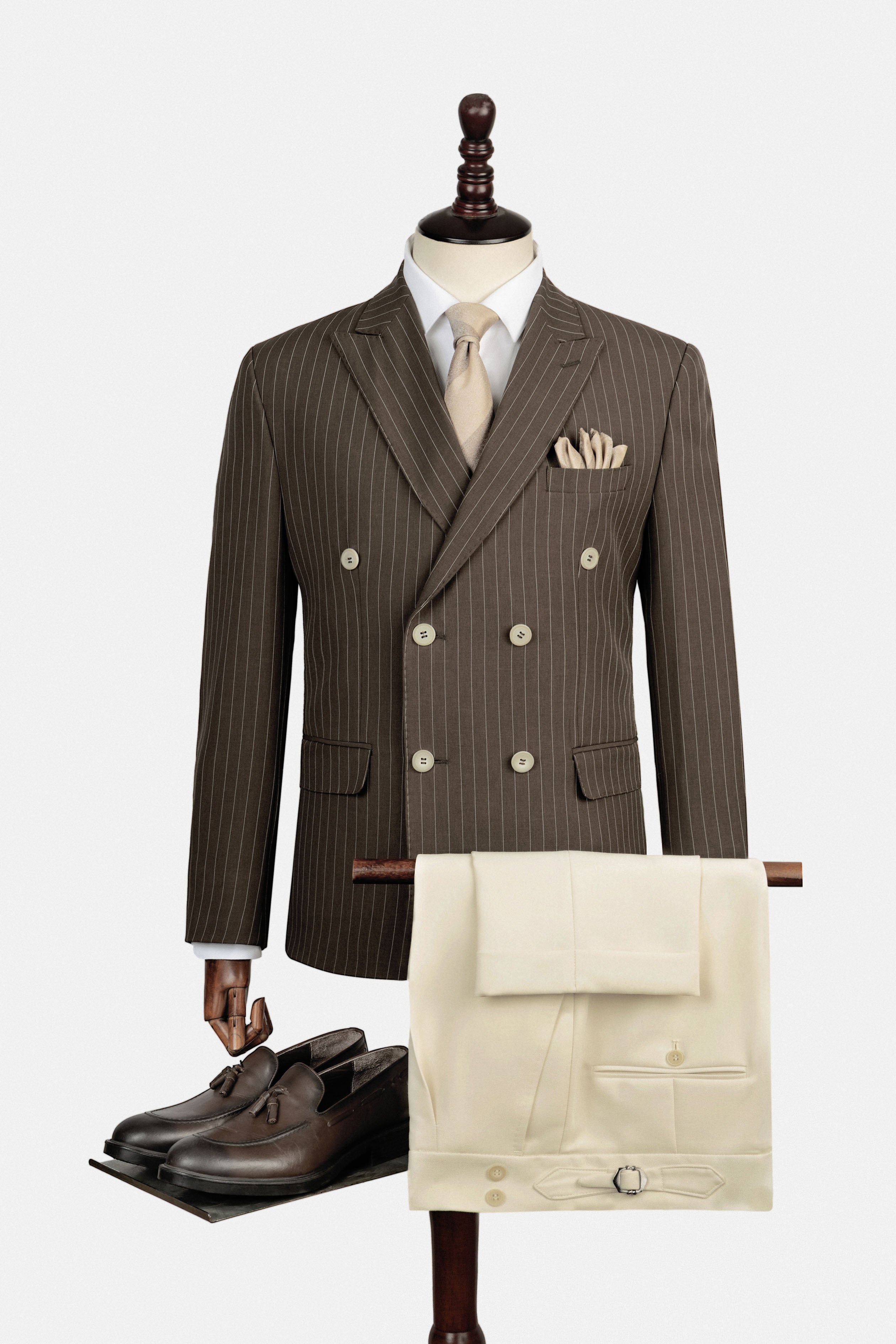 Striped Double Breasted Brown Suite