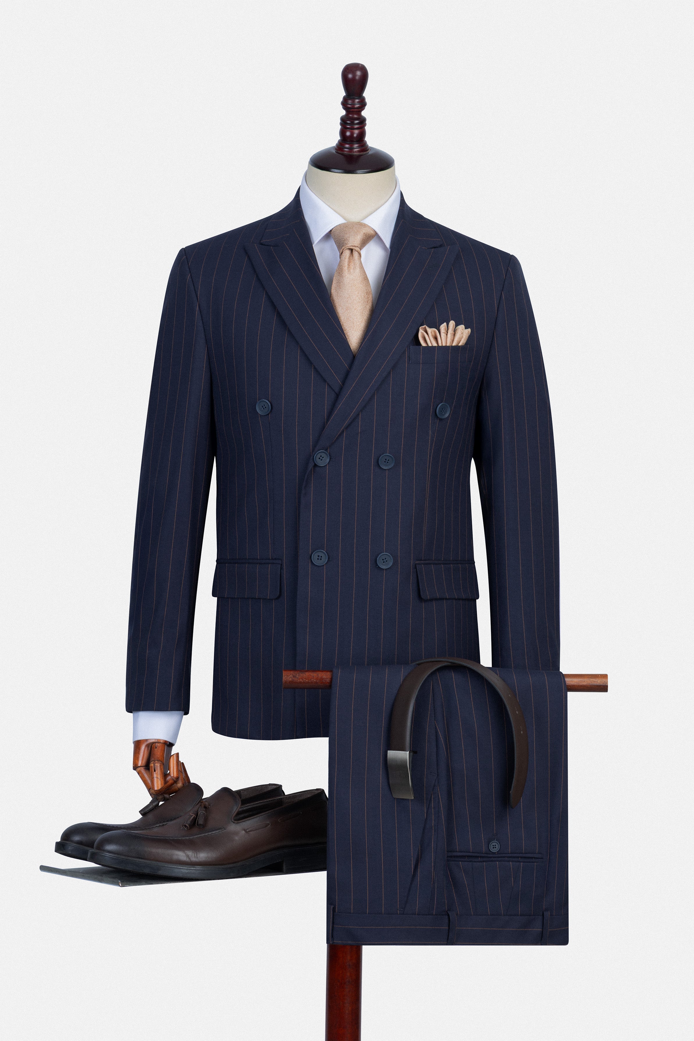 Striped Bamboo Black Double Breasted Casual Suit