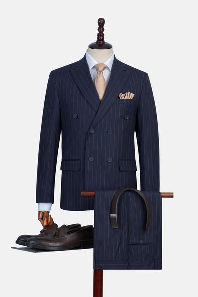 بدلة كاجوال مخططة بامبو أسود صفين أزرار