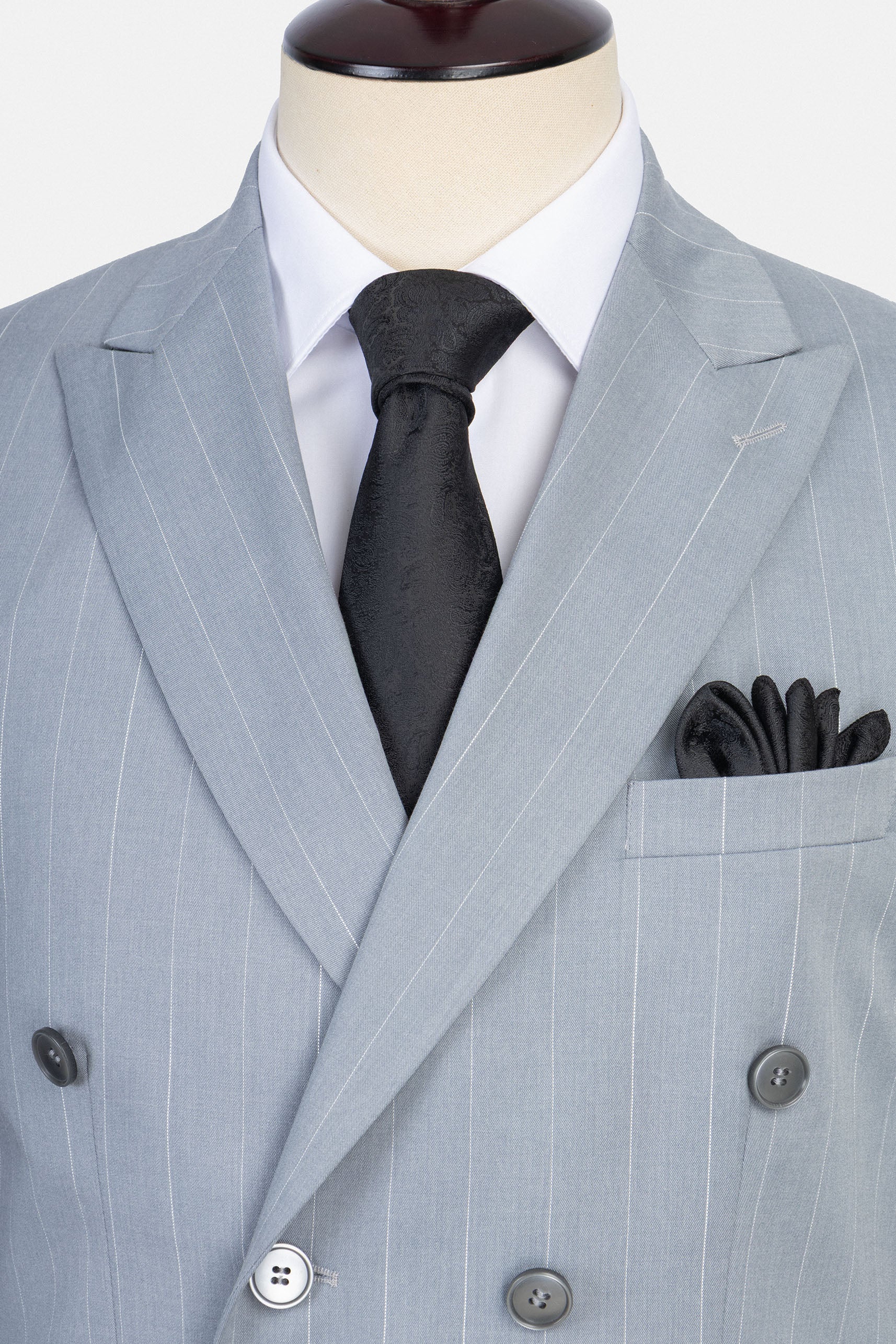 Striped Bamboo Light Gray Double Breasted Casual Suit